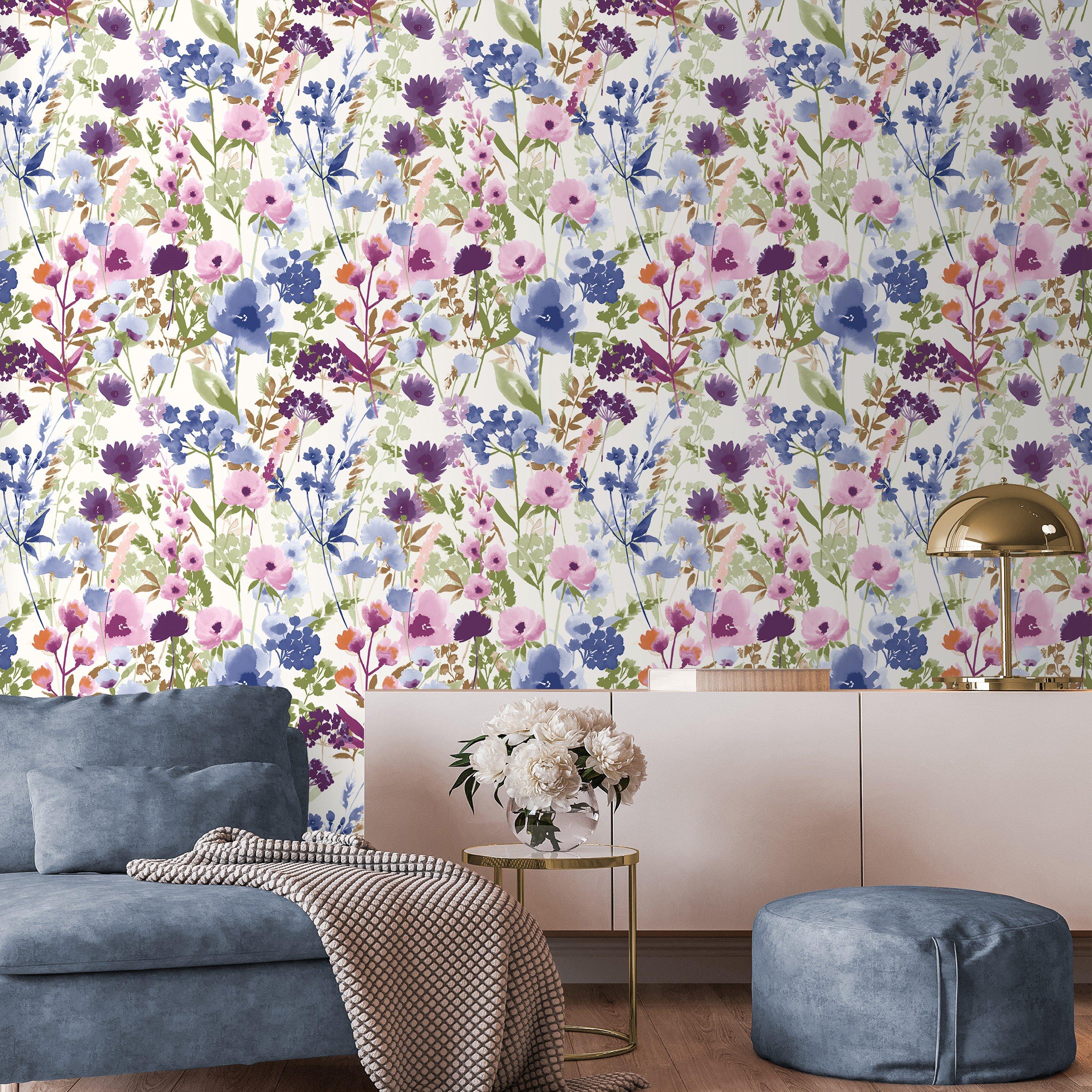 Pink / Blue - Catherine Lansfield - Countryside Floral Wallpaper - 3