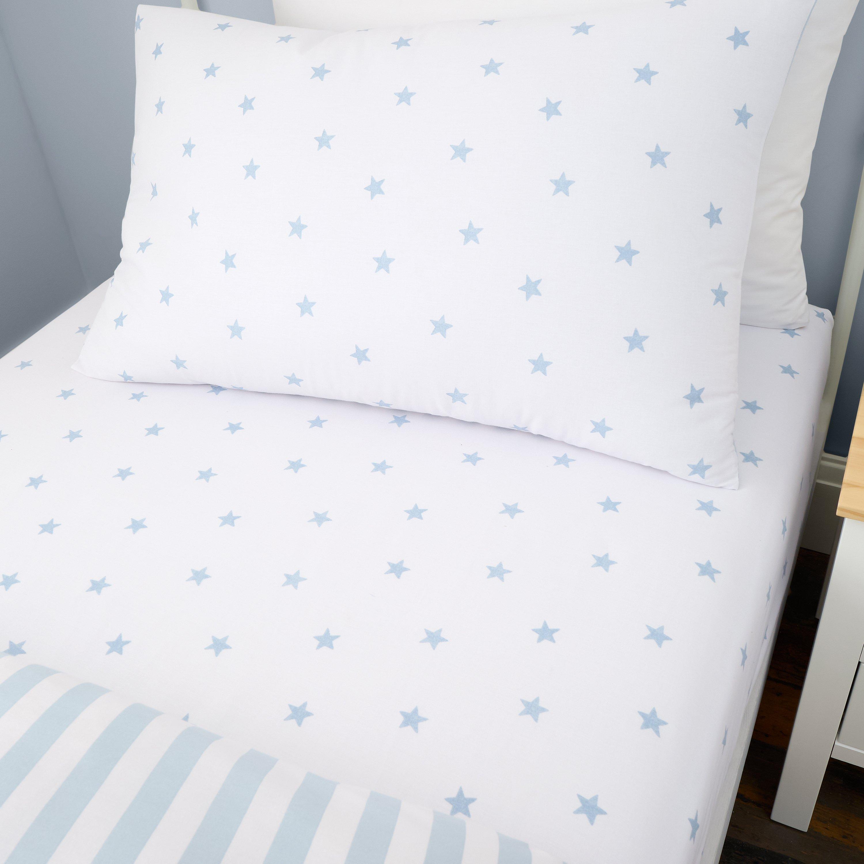 Bianca Unisex Blue 'Mini Star & Stripes' Cotton Fitted Sheet In | Size: Double - Image 6