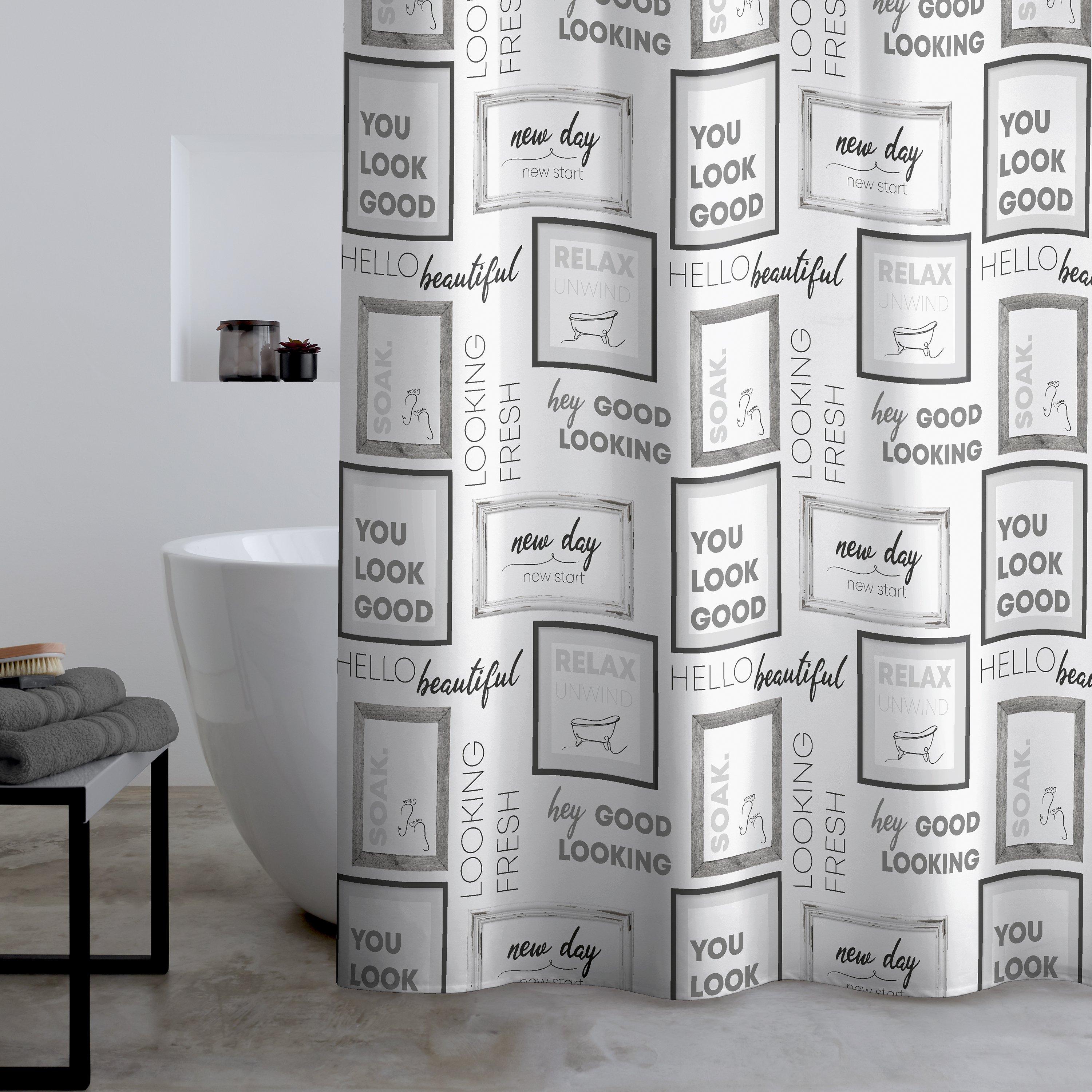 Grey / Black - Catherine Lansfield - Relax and Unwind Shower Curtain - 1