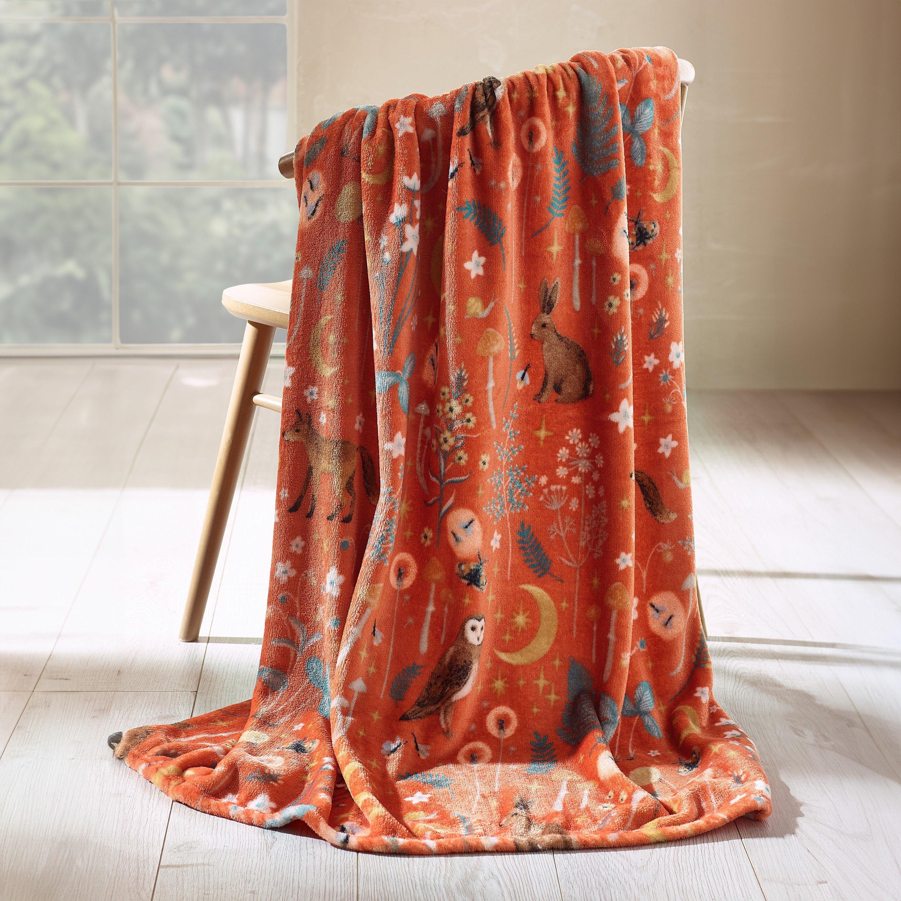 Catherine Lansfield Enchanted Twilight Animals Cosy Fleece 130X170cm Blanket Throw Burnt Orange - Image 8