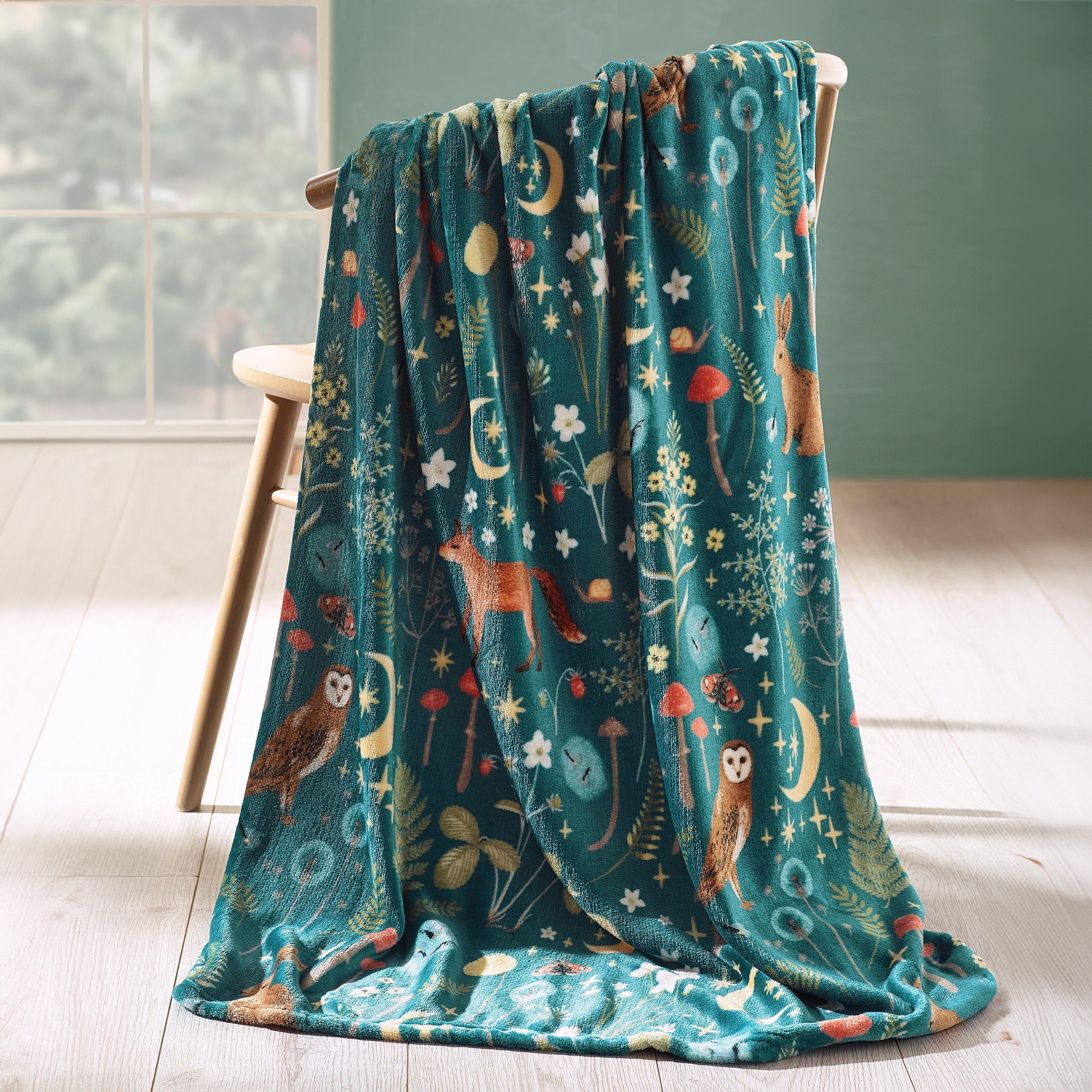 Catherine Lansfield Forest Green Enchanted Twilight Animals Blanket Throw | Cosy Fleece 130X170cm - Image 7