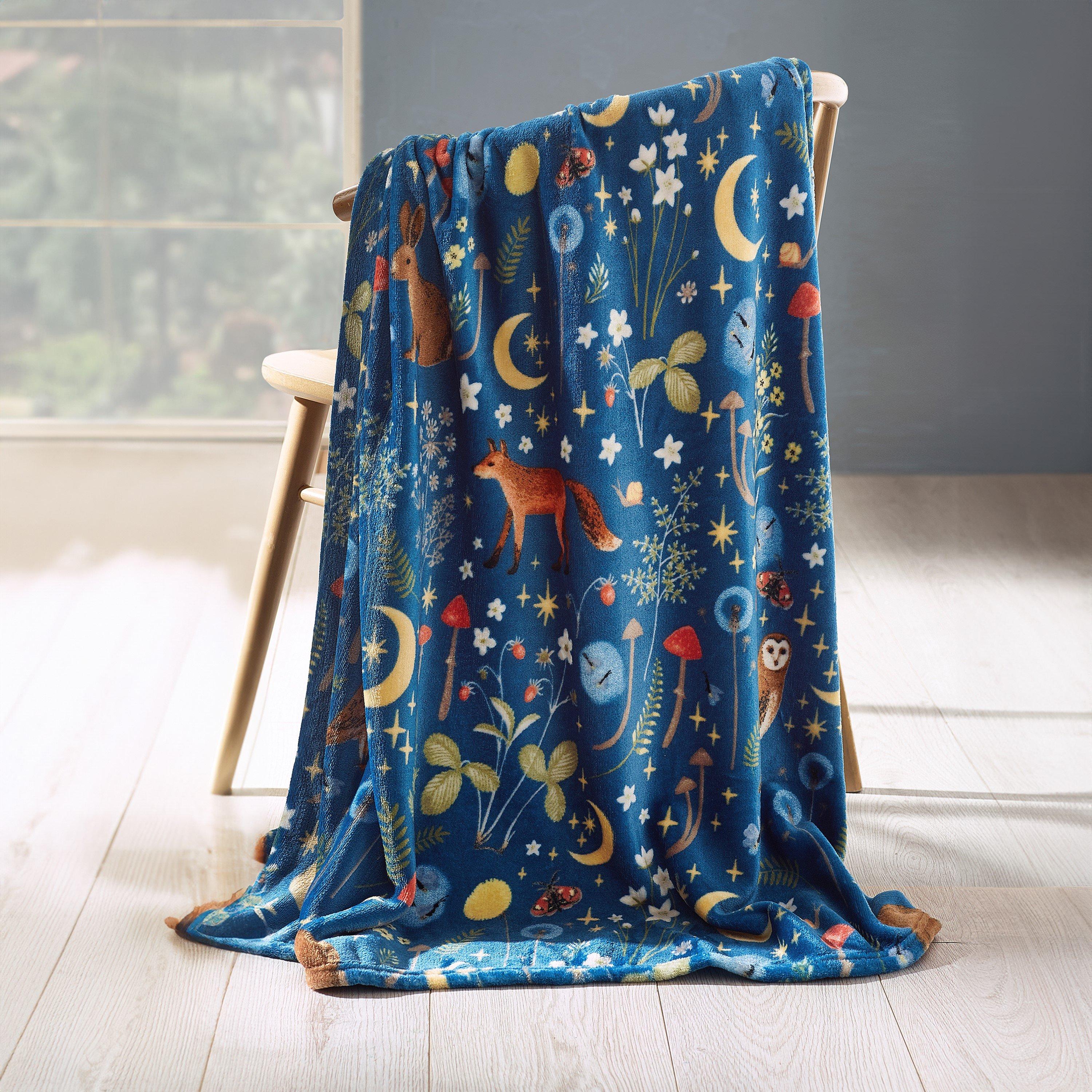 Catherine Lansfield Unisex Navy Enchanted Twilight Animals Cosy Fleece 130X170cm Blanket Throw In | Size: 130Cm X 170Cm - Image 9