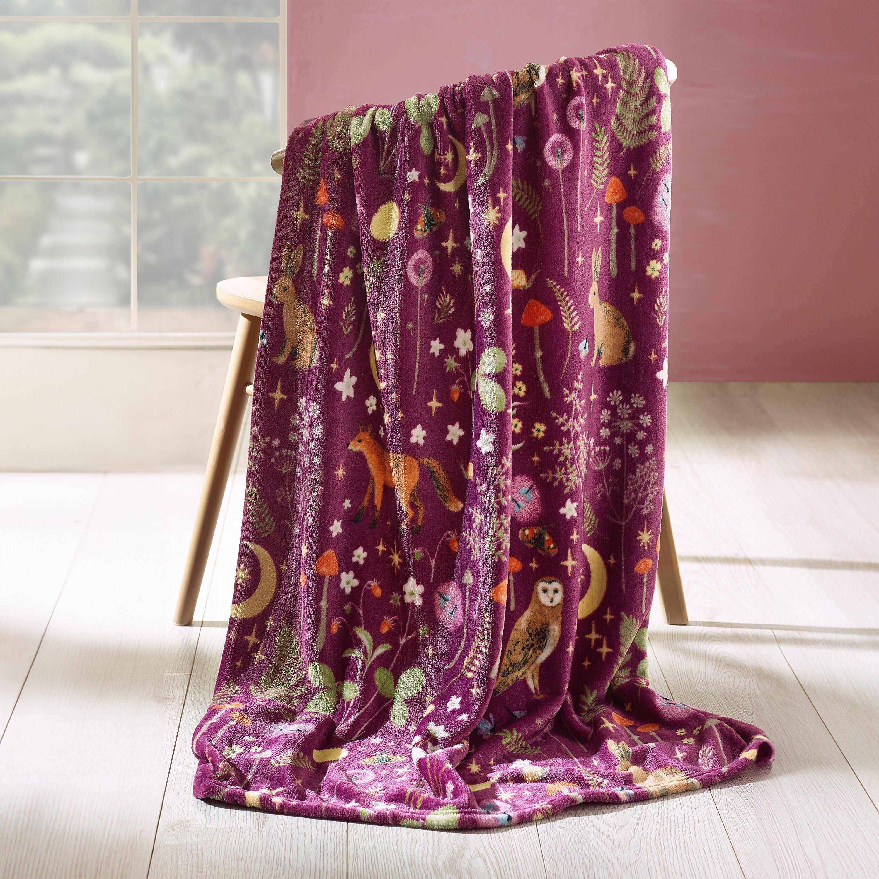 Catherine Lansfield  Enchanted Twilight Cosy Fleece Blanket Throw - Plum - 130x170cm