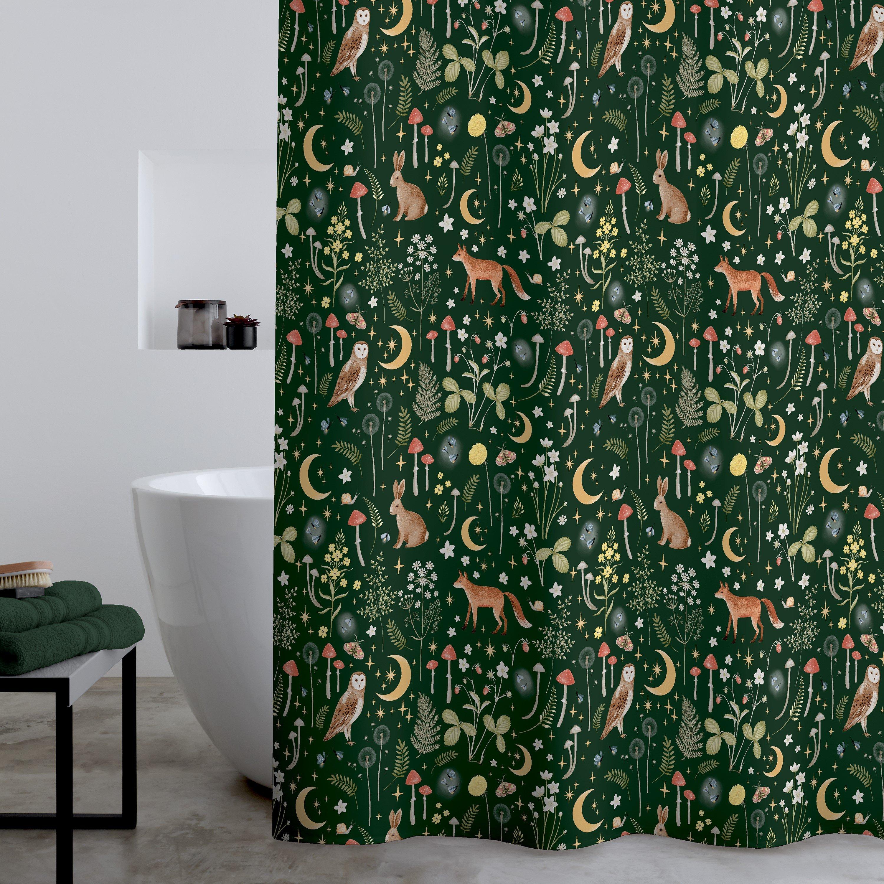Forest Green - Catherine Lansfield - Enchanted Twilight Animals Shower Curtain - 1