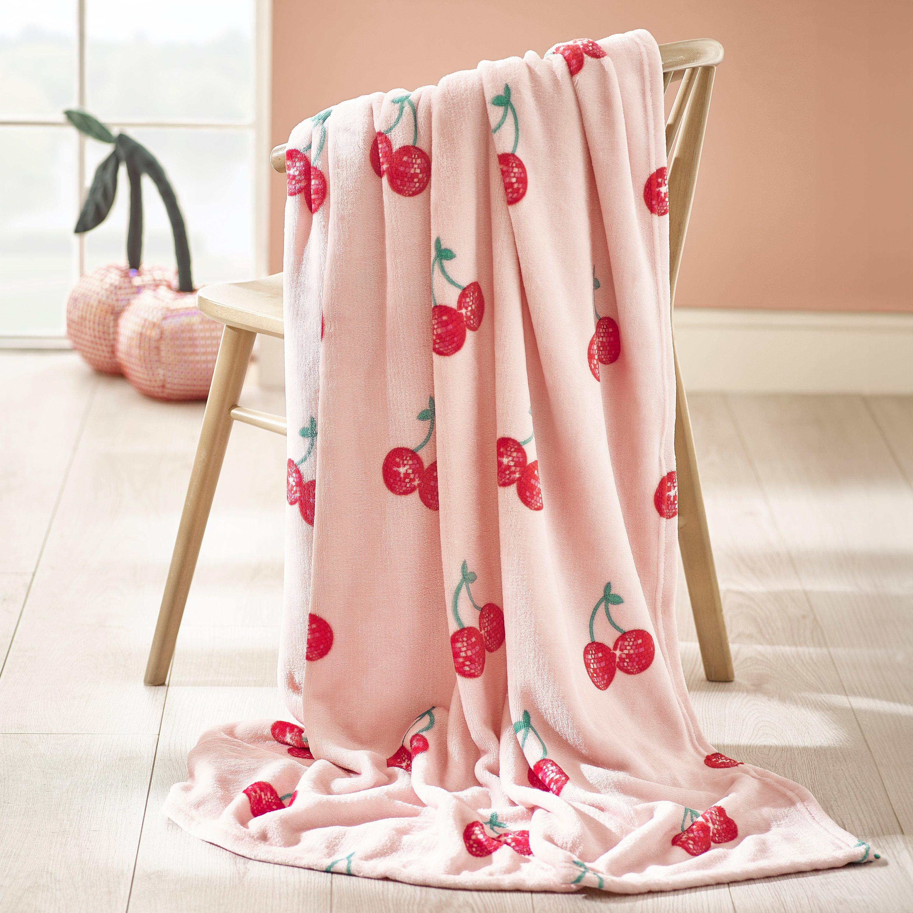 Pink - Catherine Lansfield - Disco Cherries Cosy Fleece Oversized Blanket Throw - 1