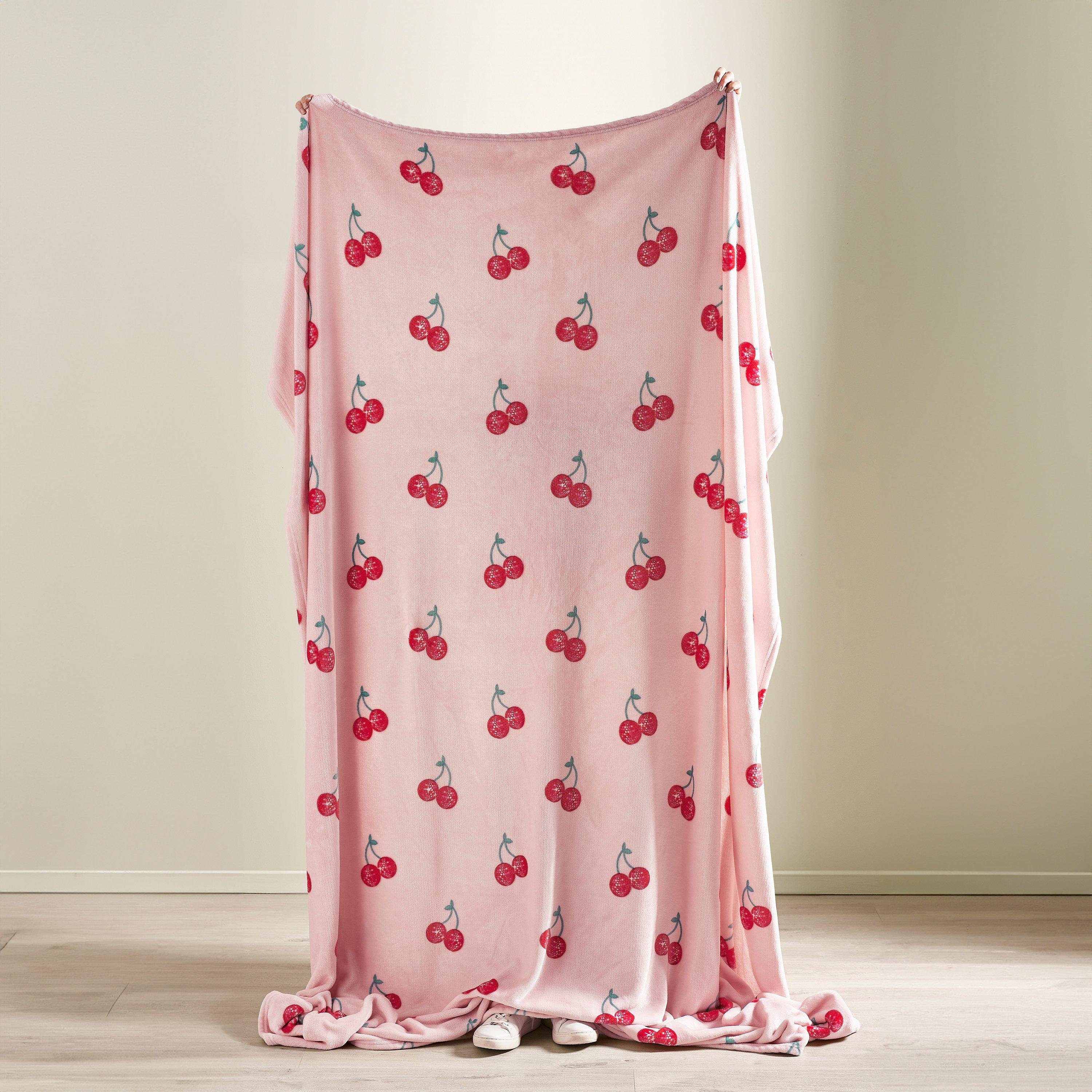 Pink - Catherine Lansfield - Disco Cherries Cosy Fleece Oversized Blanket Throw - 3