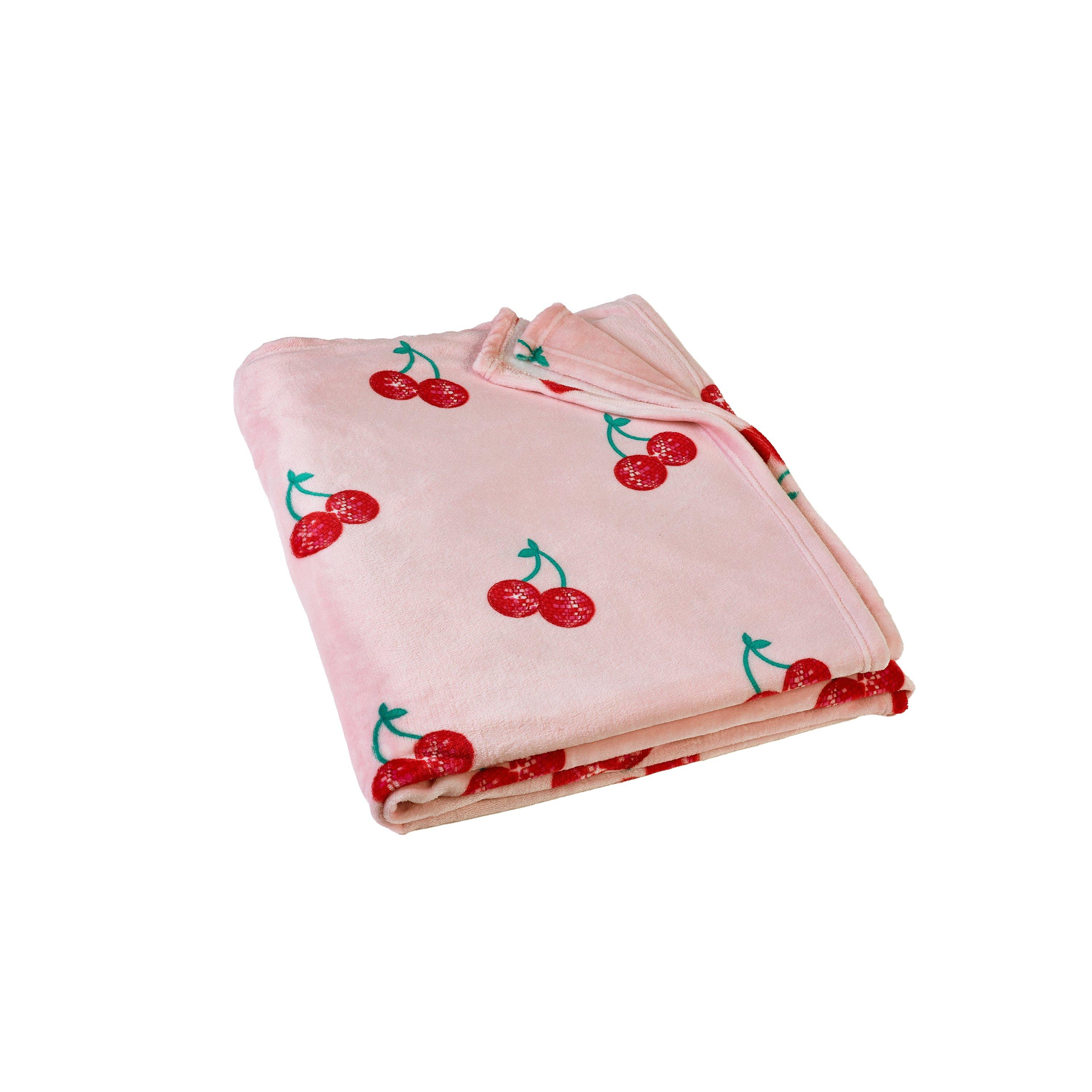Pink - Catherine Lansfield - Disco Cherries Cosy Fleece Oversized Blanket Throw - 4