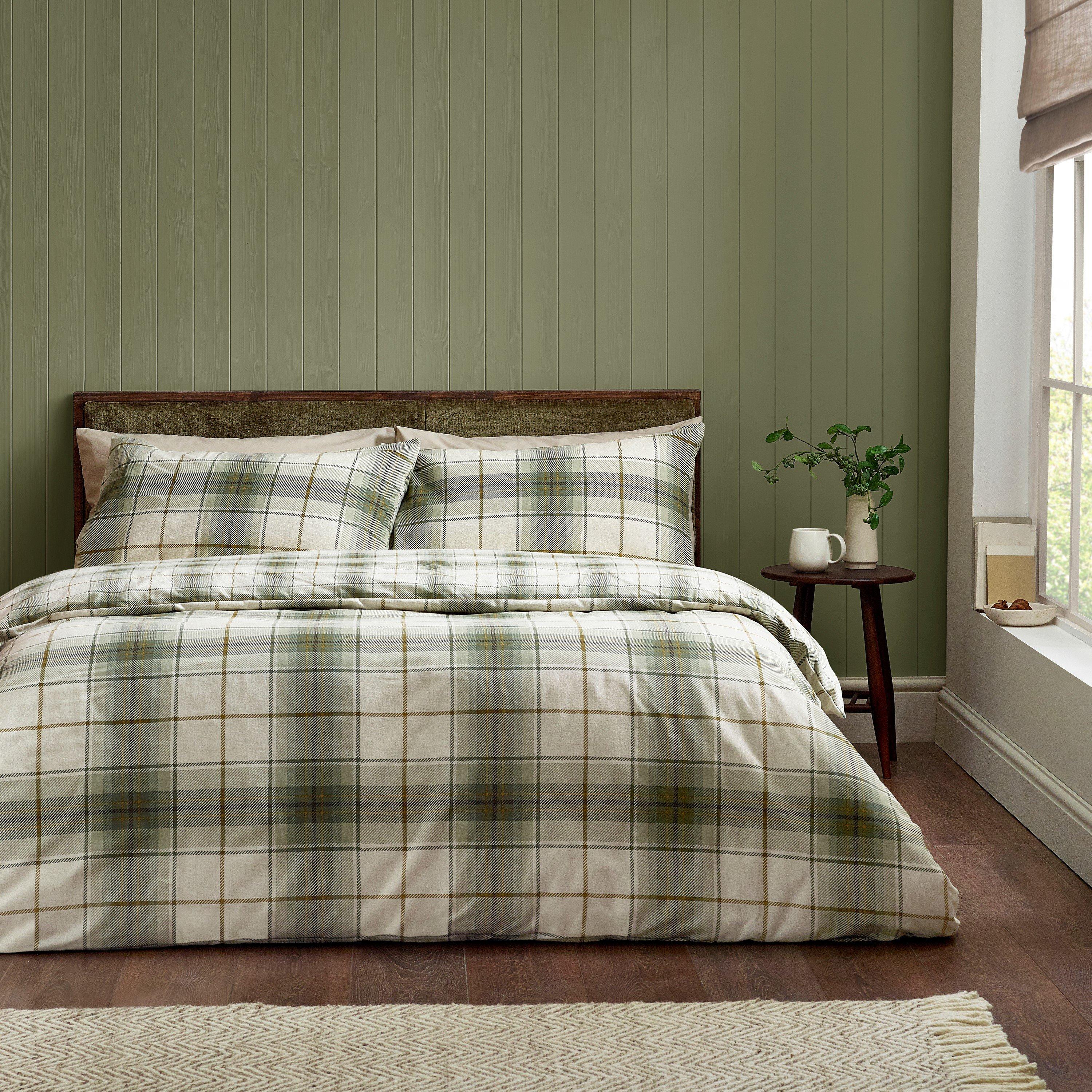 Green - Catherine Lansfield - Brushed Troon Check Duvet Cover Set - 1