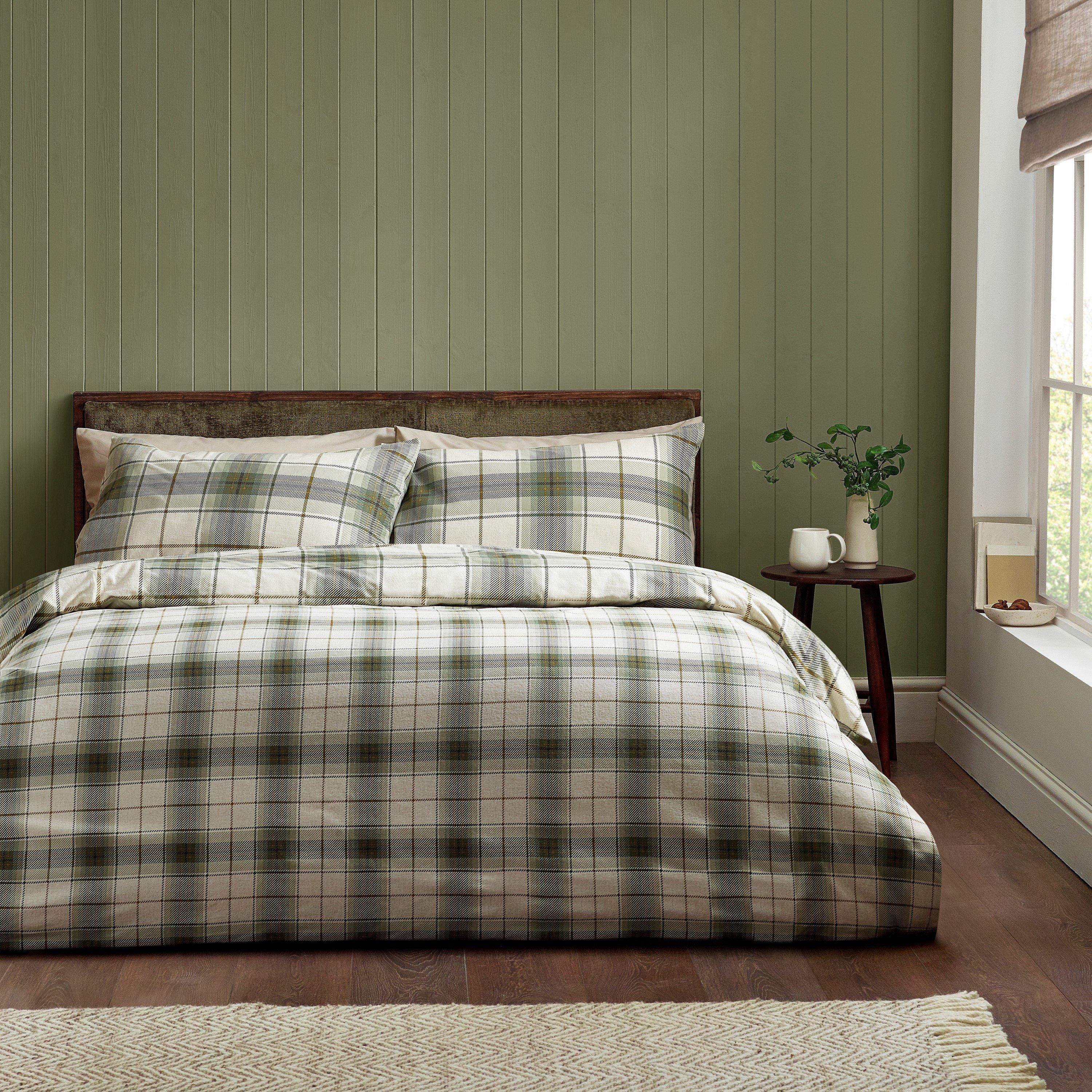 Green - Catherine Lansfield - Brushed Troon Check Duvet Cover Set - 2