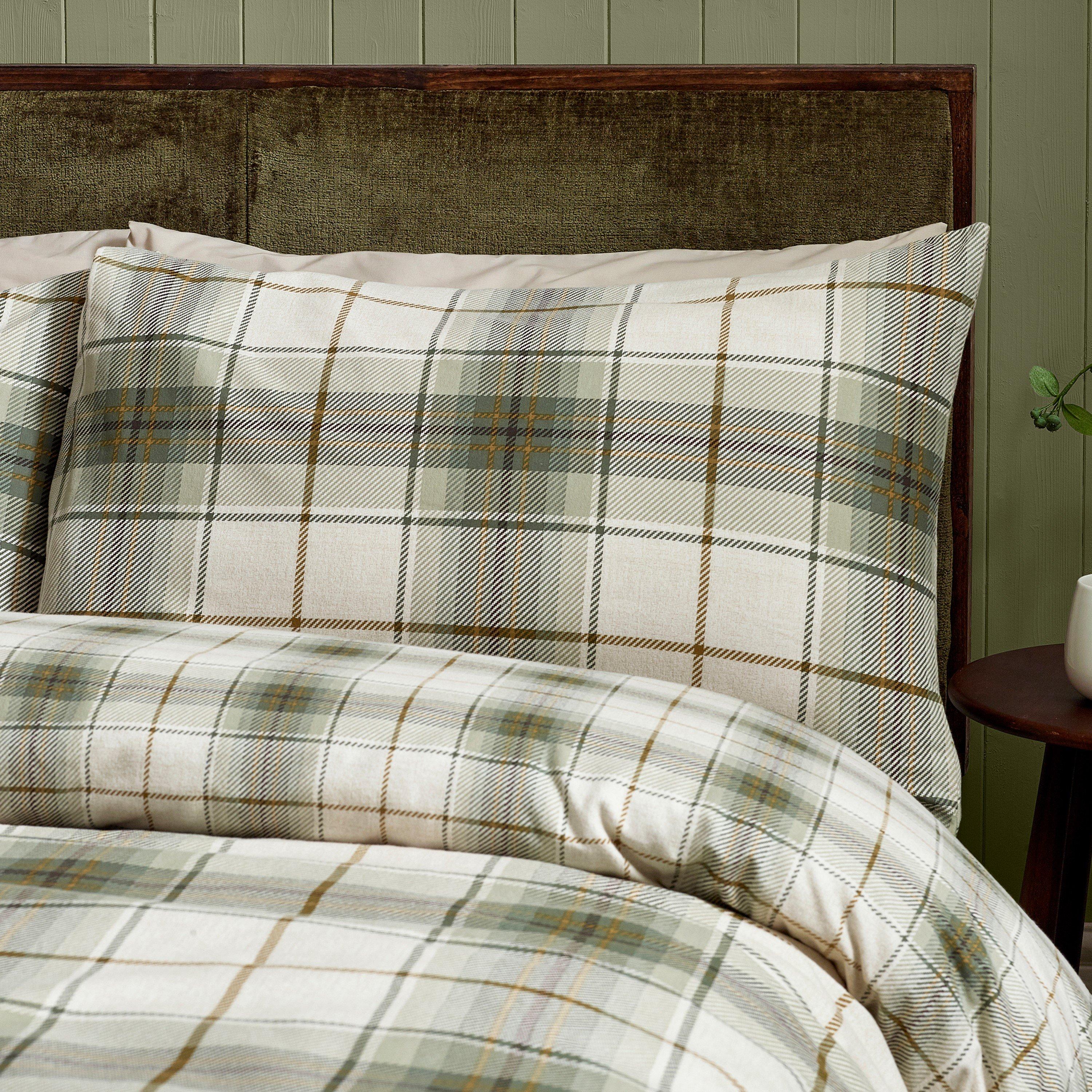 Green - Catherine Lansfield - Brushed Troon Check Duvet Cover Set - 3