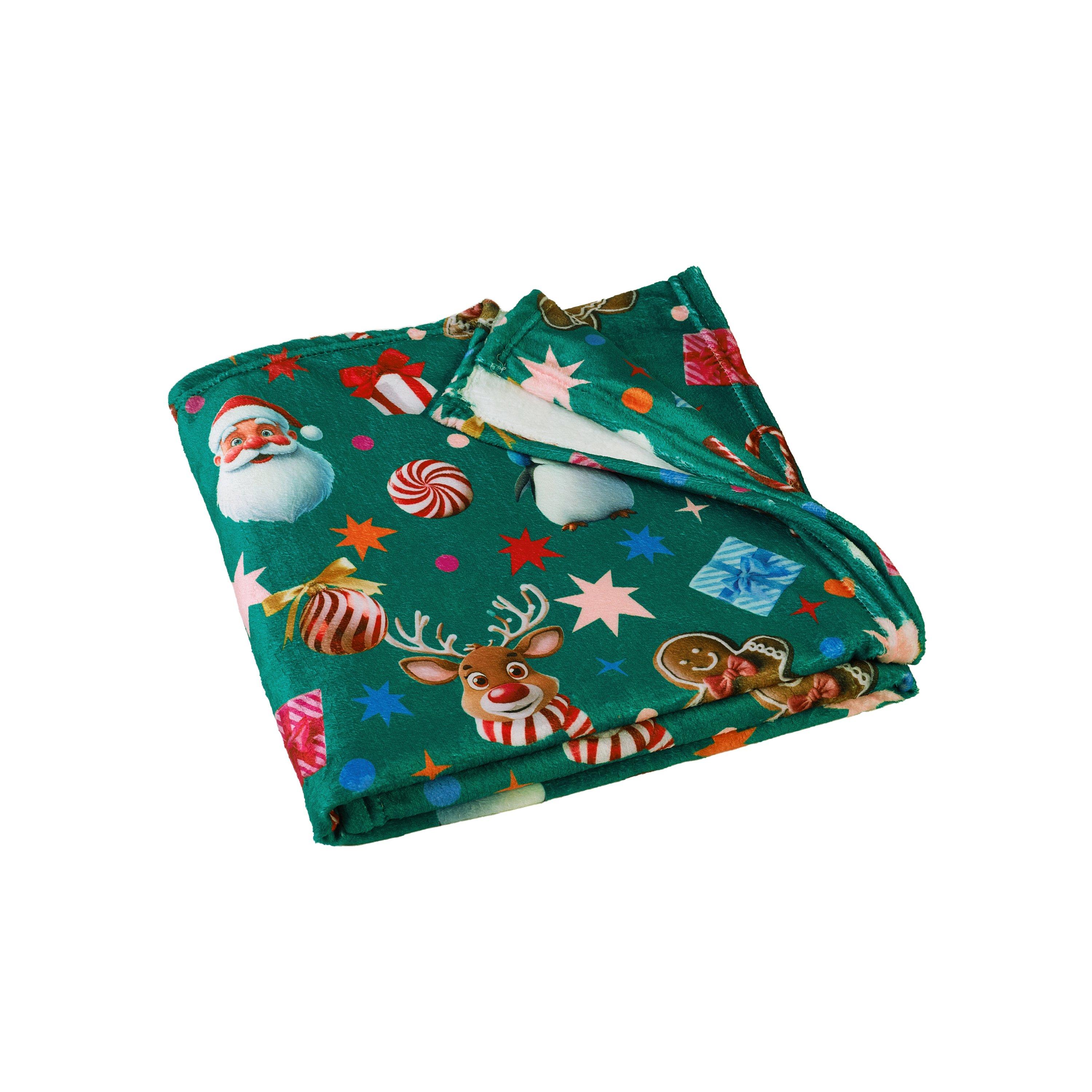 Green - Catherine Lansfield - Christmas Icons Cosy Fleece Blanket Throw - 4