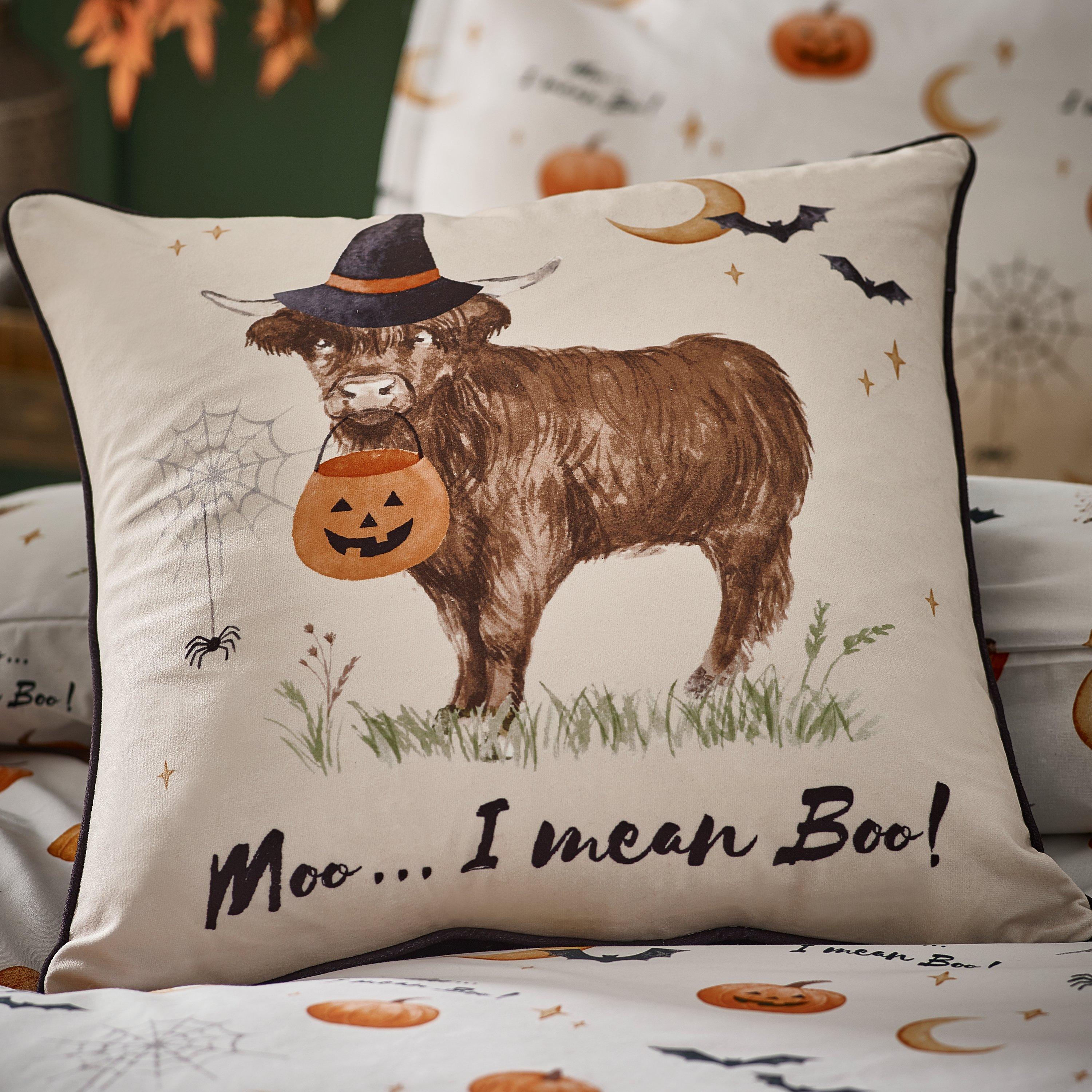Natural - Catherine Lansfield - Halloween Highland Cow Soft Touch Cushion - 1