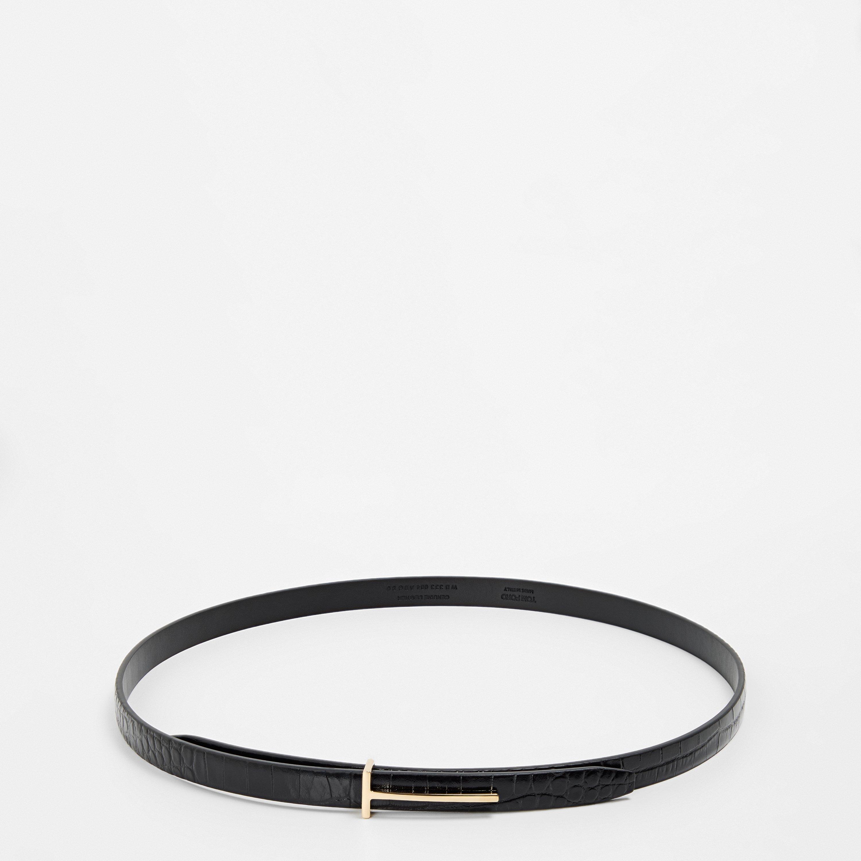 Black Croc - Tom Ford - Women's TF Stamped Leather Belt - 1