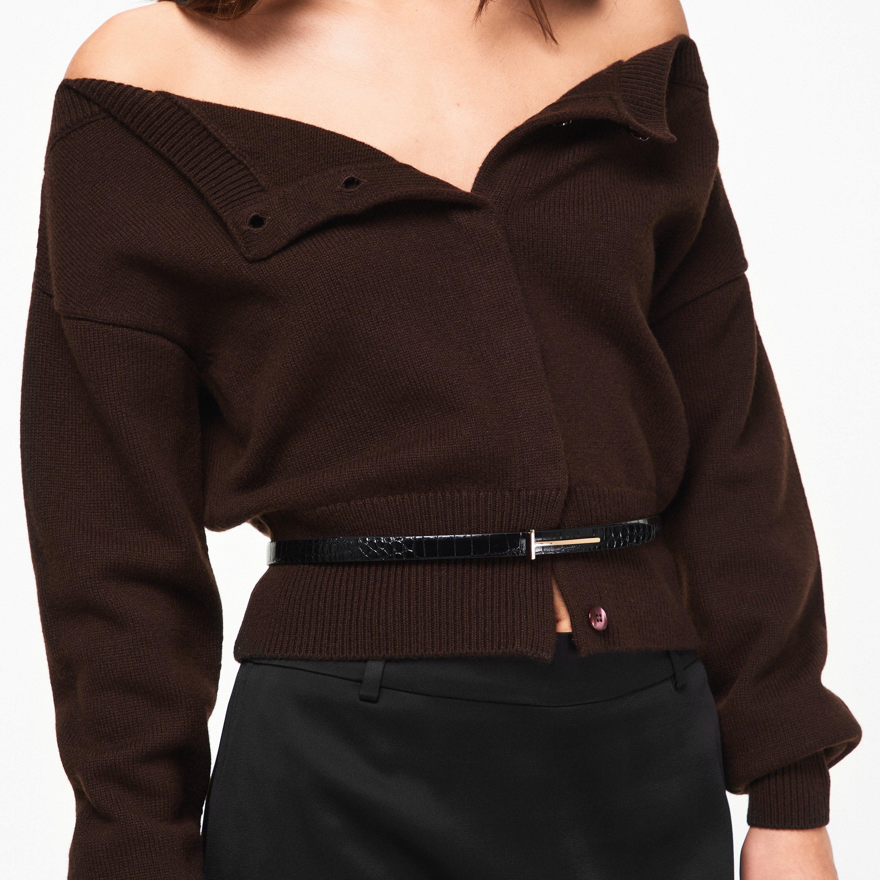 Black Croc - Tom Ford - Women's TF Stamped Leather Belt - 3