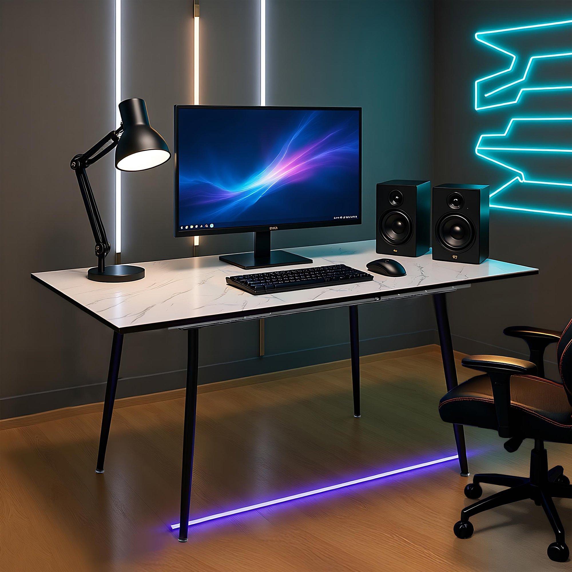 White - Urban Meuble - Extendable Gaming Desk Marble - 1