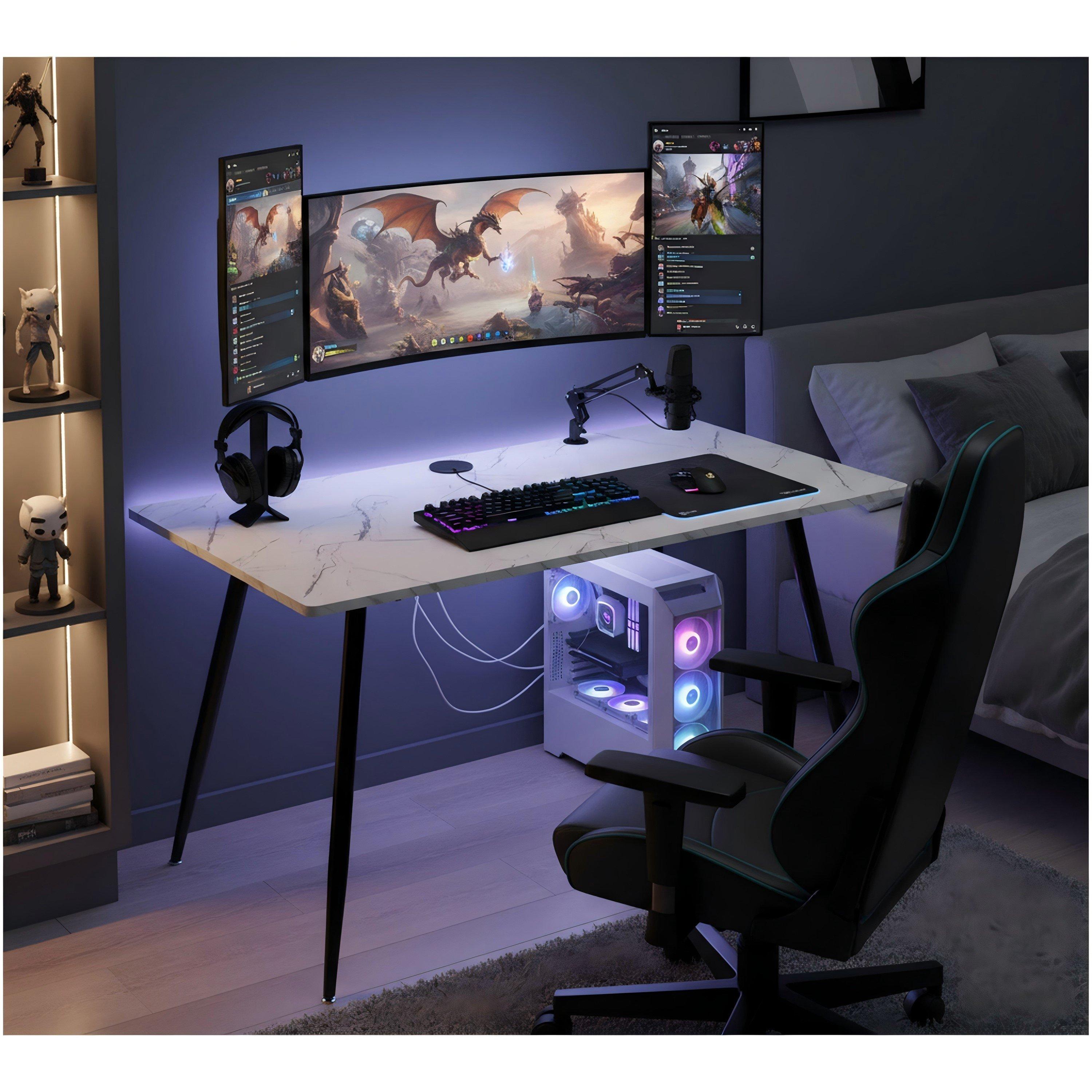White - Urban Meuble - White Marble Gaming Desk - 1
