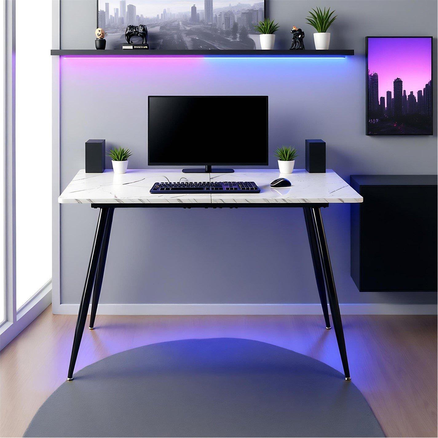 White - Urban Meuble - White Marble Gaming Desk - 2