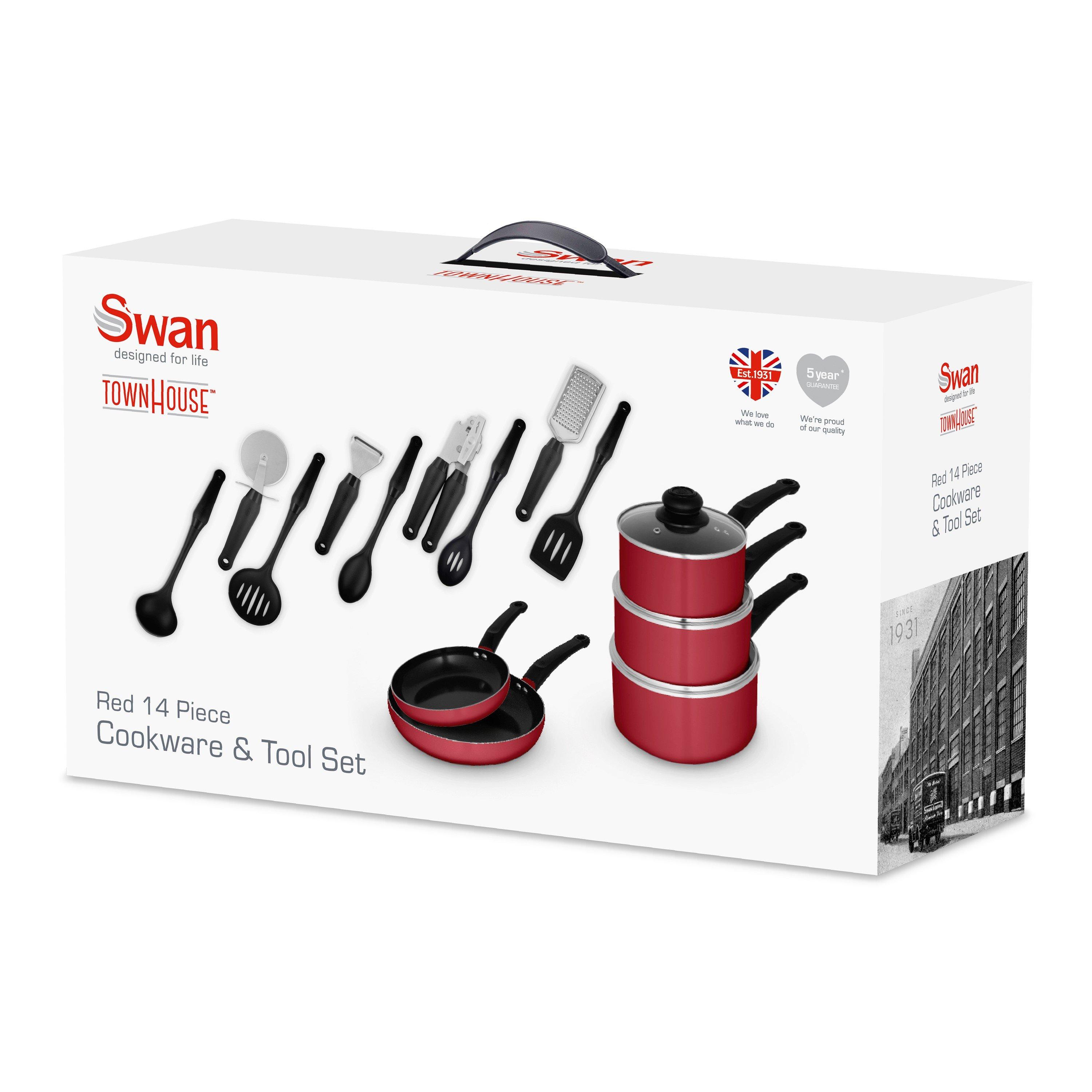 Red - Swan - Townhouse 14 Piece Pan and Tool Set Red - 8