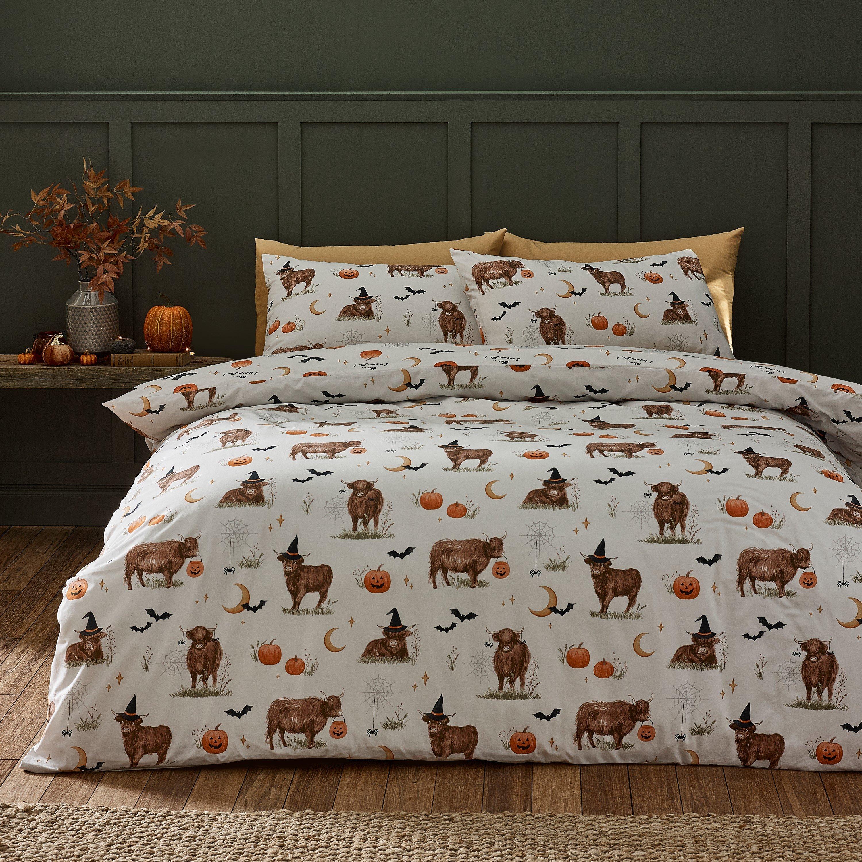Natural - Catherine Lansfield - Halloween Highland Cow Reversible Duvet Cover Set - 1