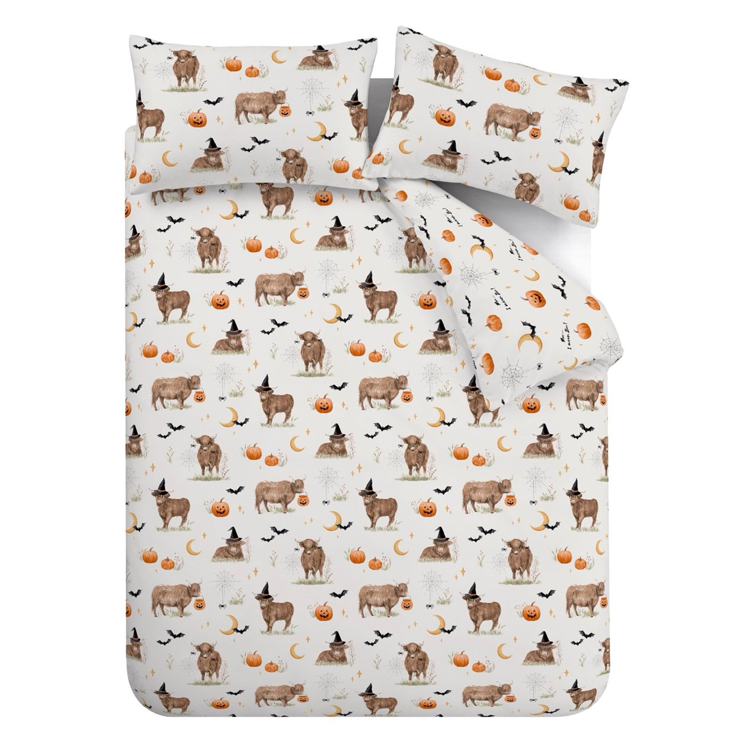 Natural - Catherine Lansfield - Halloween Highland Cow Reversible Duvet Cover Set - 5