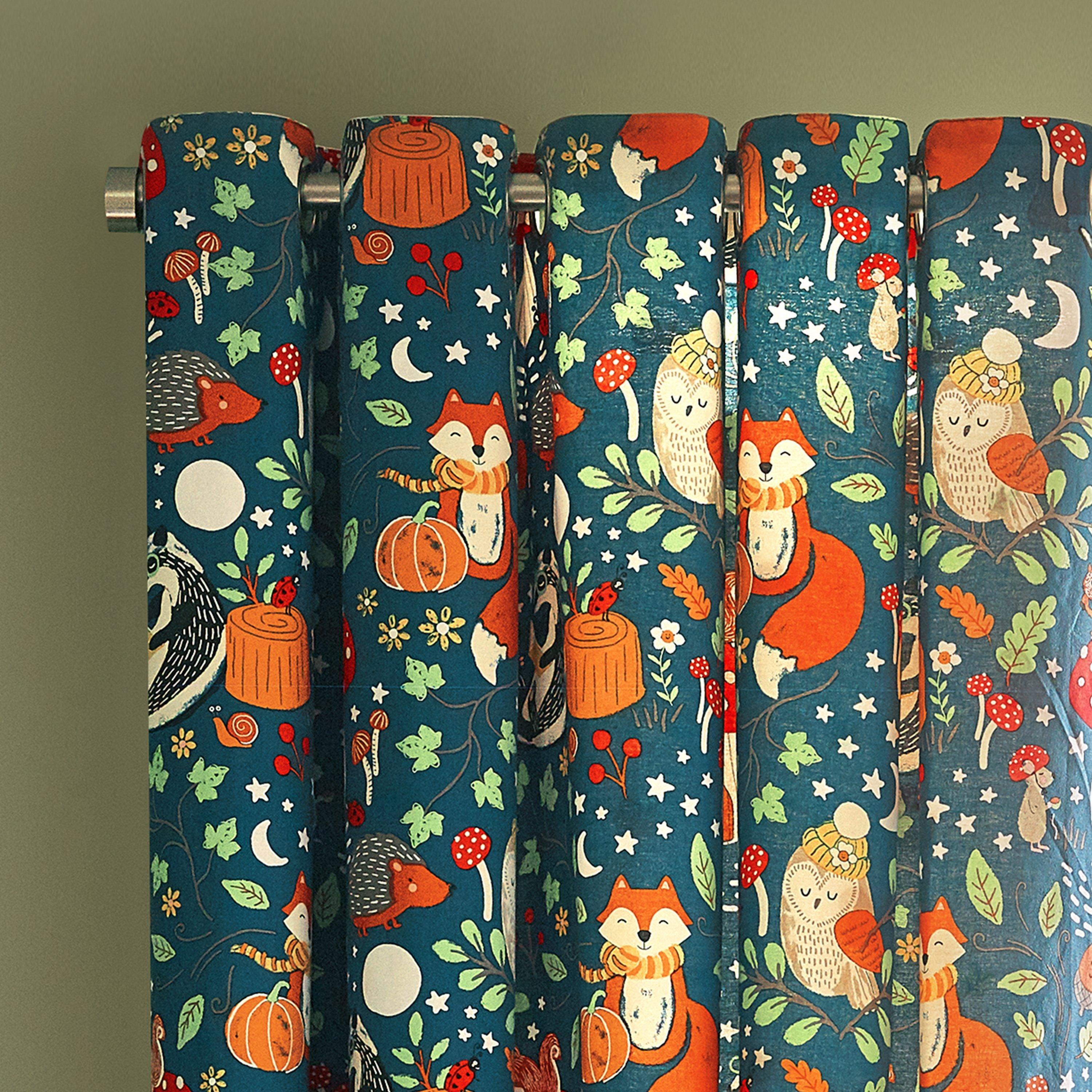 Catherine Lansfield Kids Fox And Woodland Friends Eyelet Curtains - Green - 168x183cm - Image 7