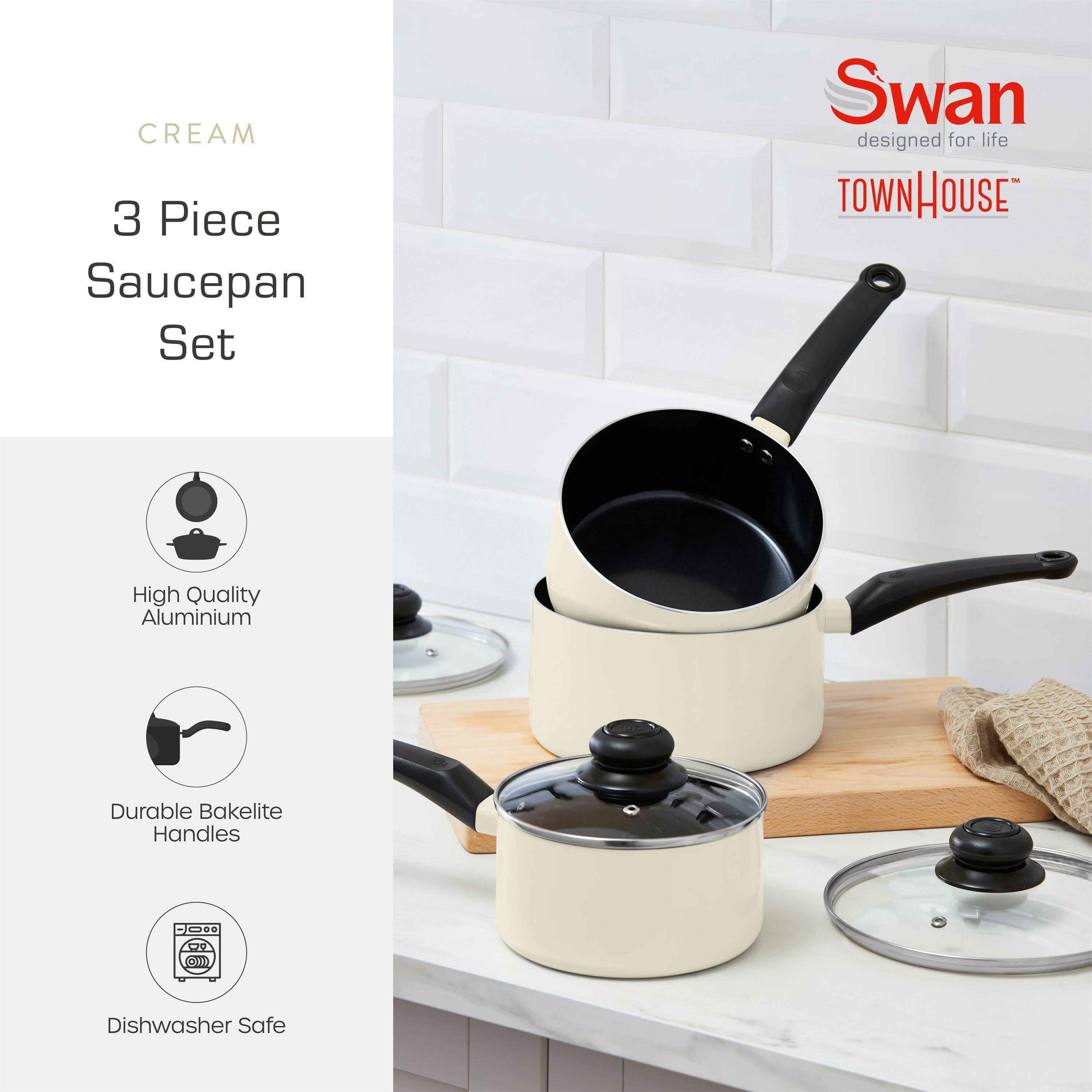 Cream - Swan - Townhouse 3 Piece Saucepan Set Cream - 2