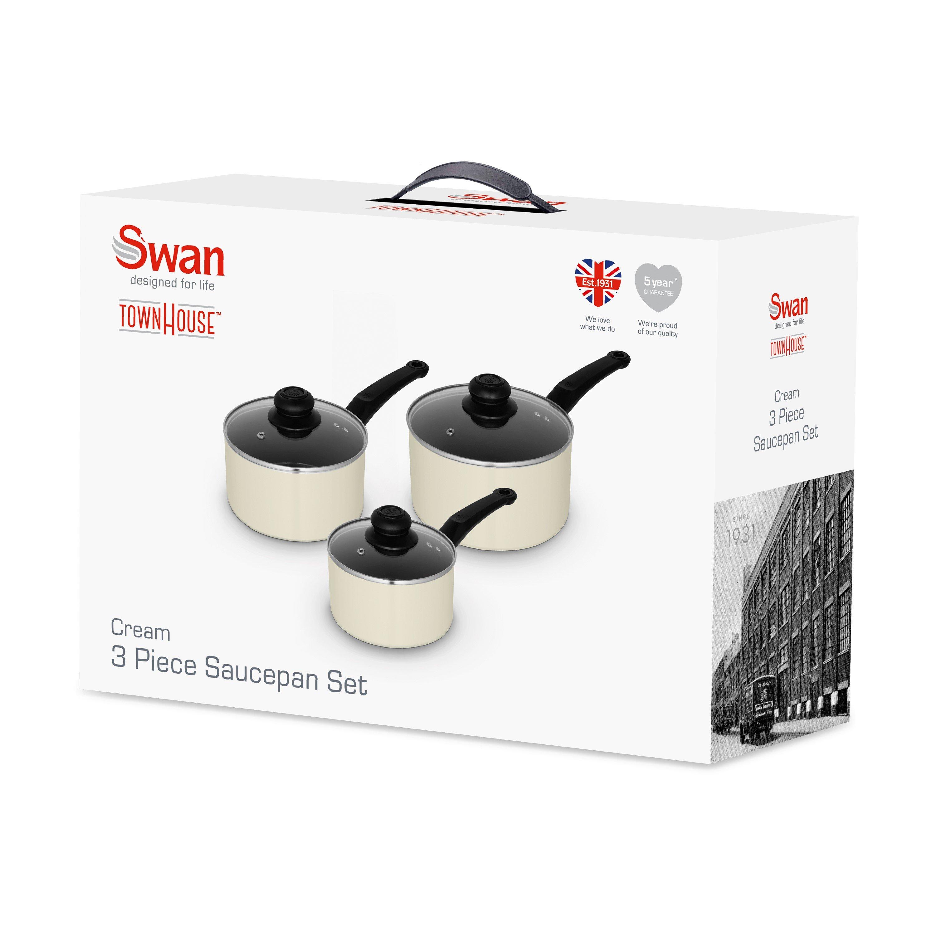Cream - Swan - Townhouse 3 Piece Saucepan Set Cream - 8