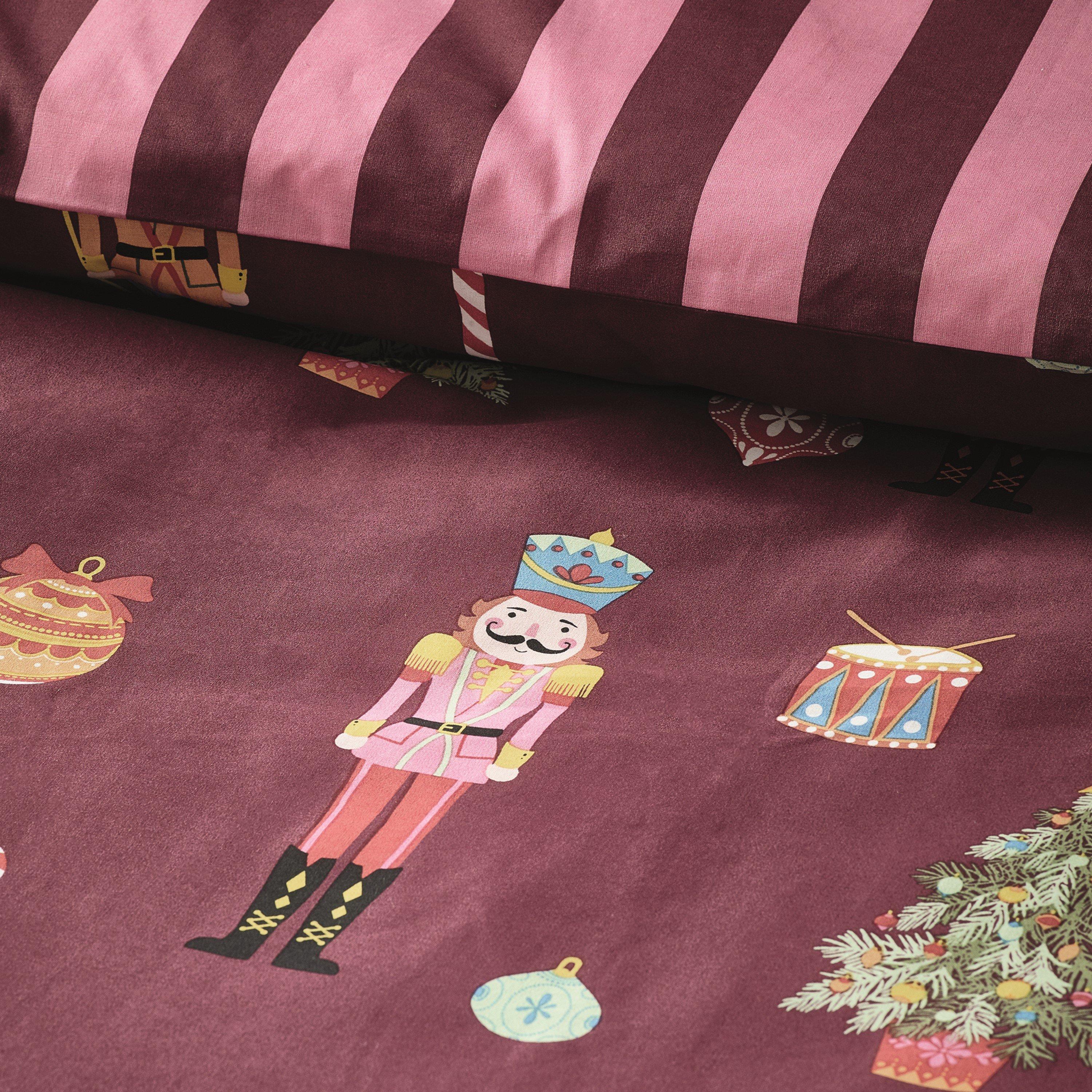 Plum - Catherine Lansfield - Christmas Nutcracker Stripe Duvet Cover Set - 4