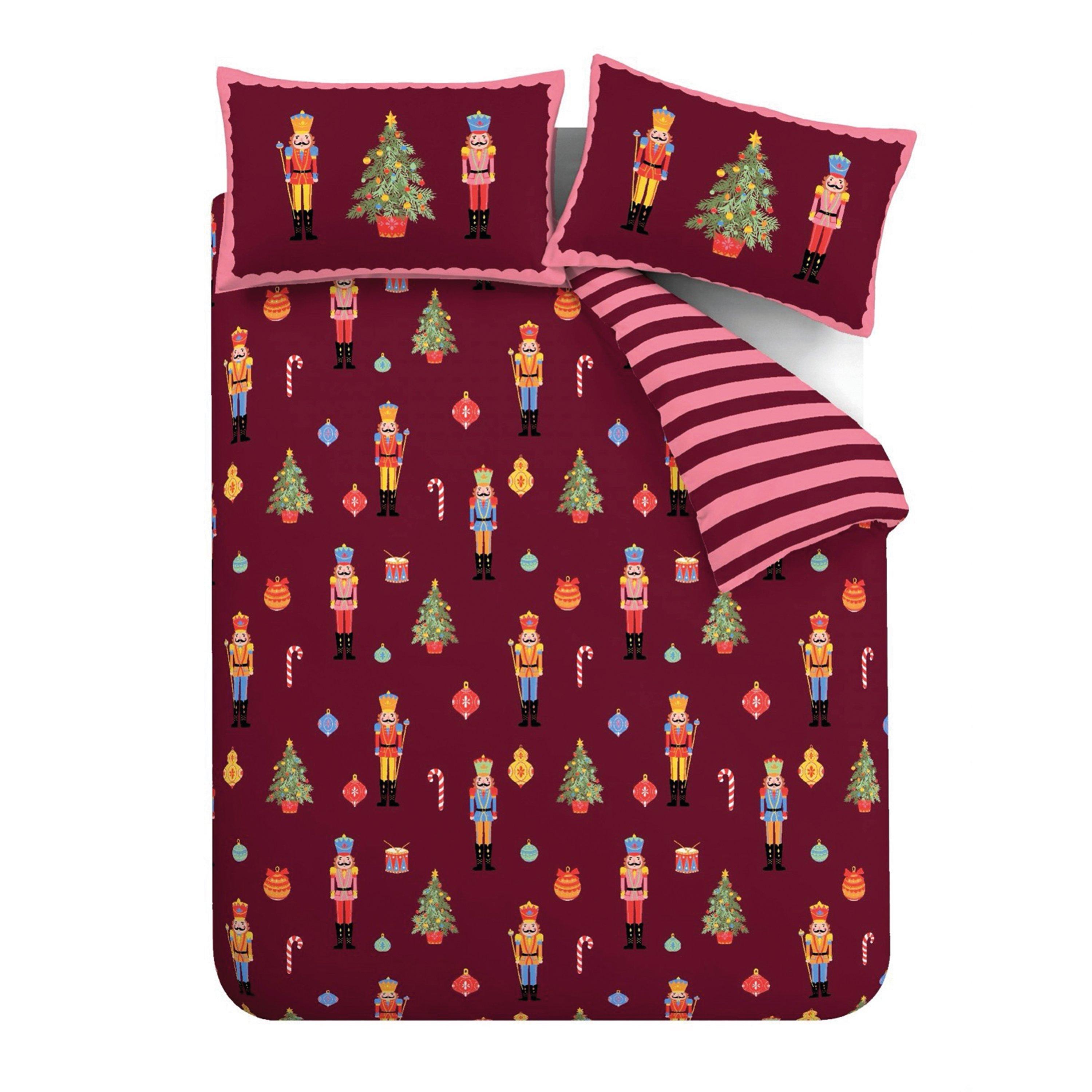 Plum - Catherine Lansfield - Christmas Nutcracker Stripe Duvet Cover Set - 5