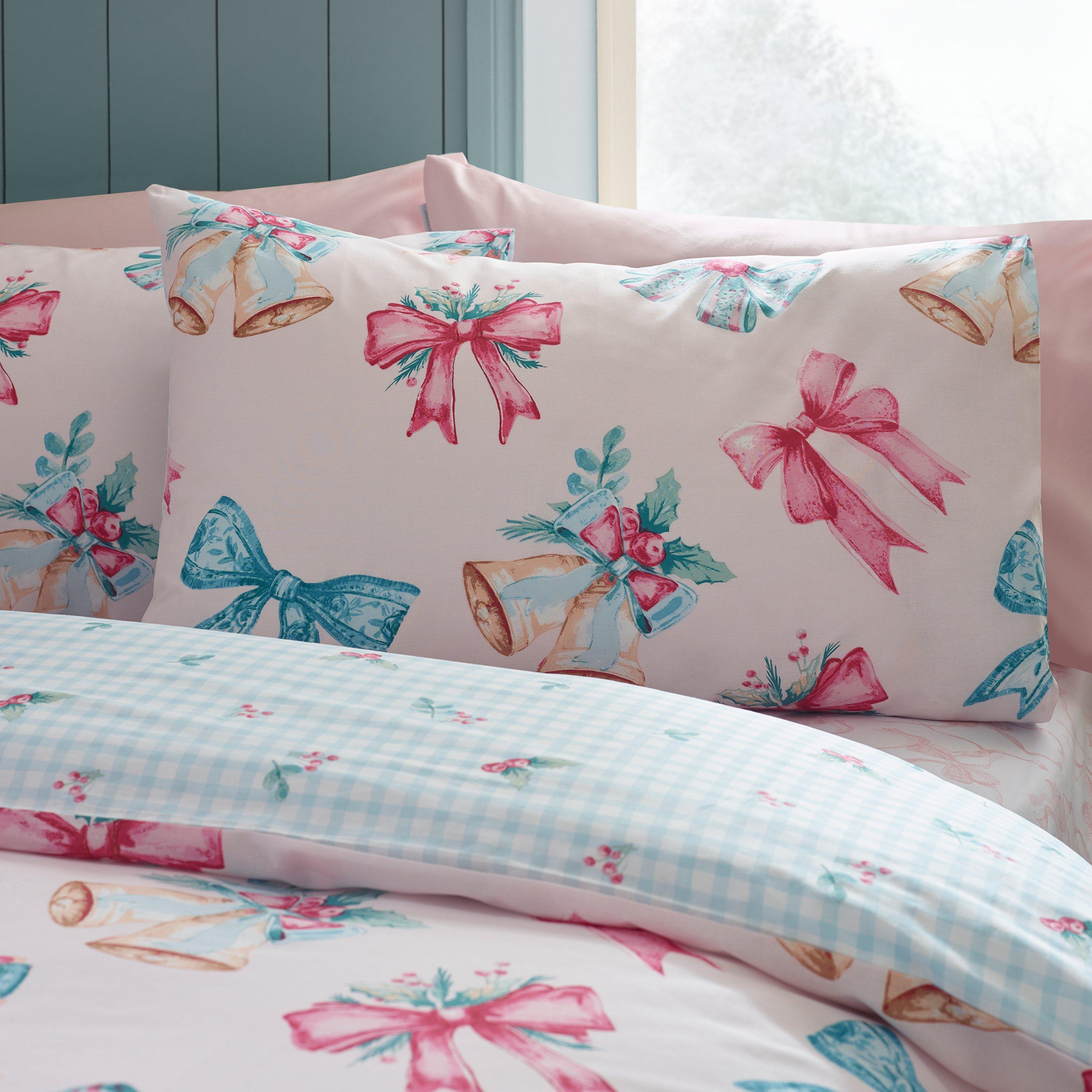 Pink - Catherine Lansfield - Christmas Bows And Bells Duvet Cover Set - 3
