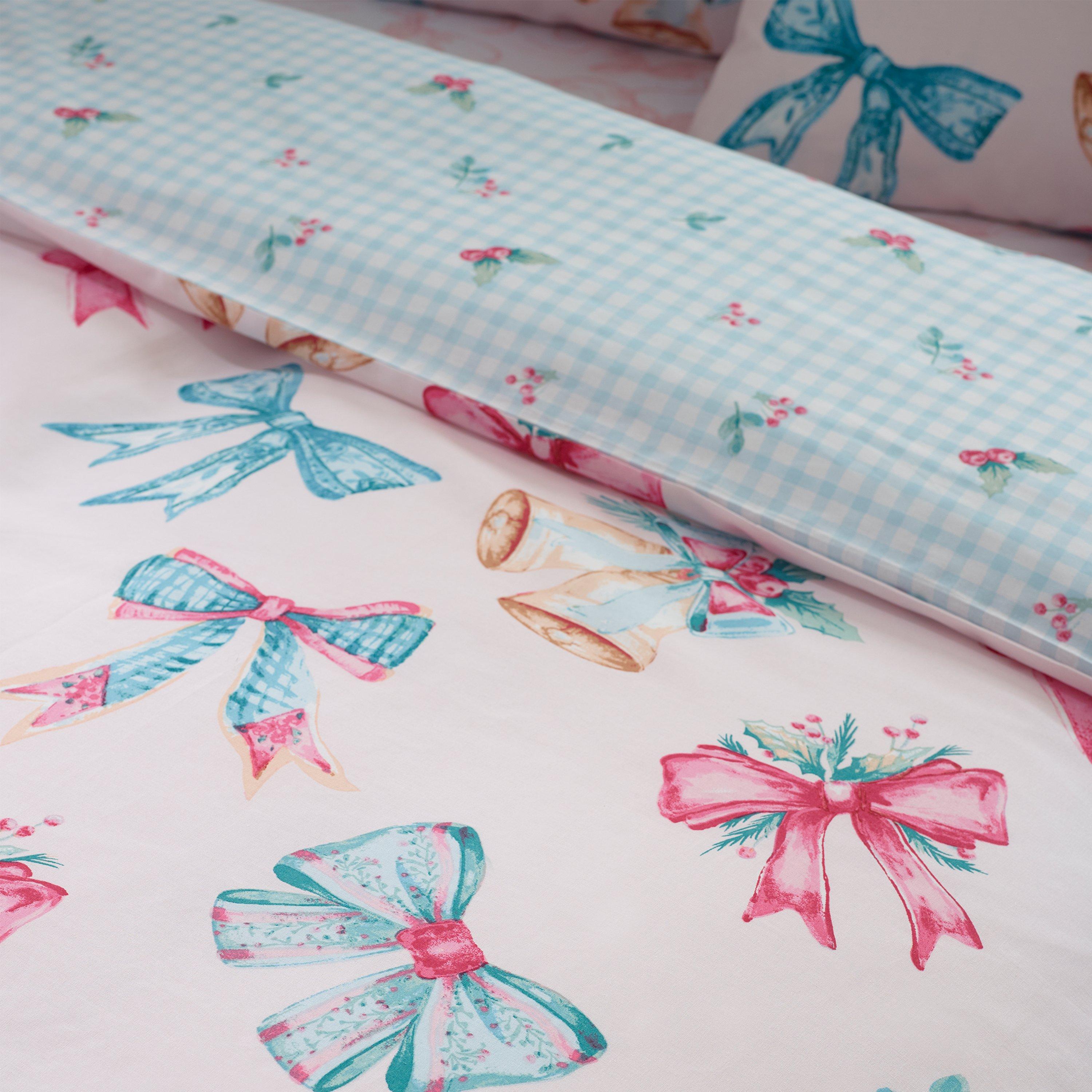 Pink - Catherine Lansfield - Christmas Bows And Bells Duvet Cover Set - 4