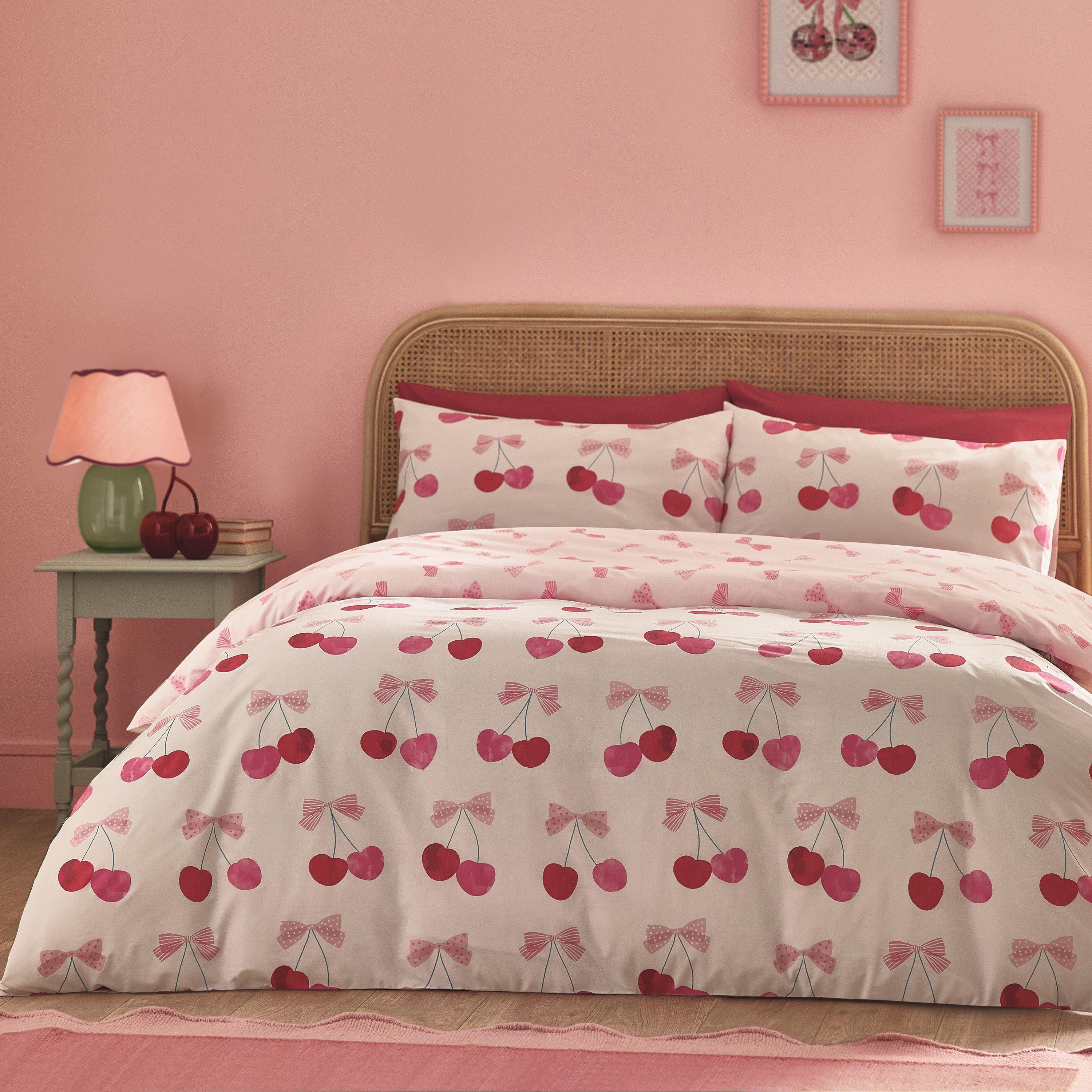 Pink - Catherine Lansfield - Cherries and Bows Reversible Duvet Cover Set - 1
