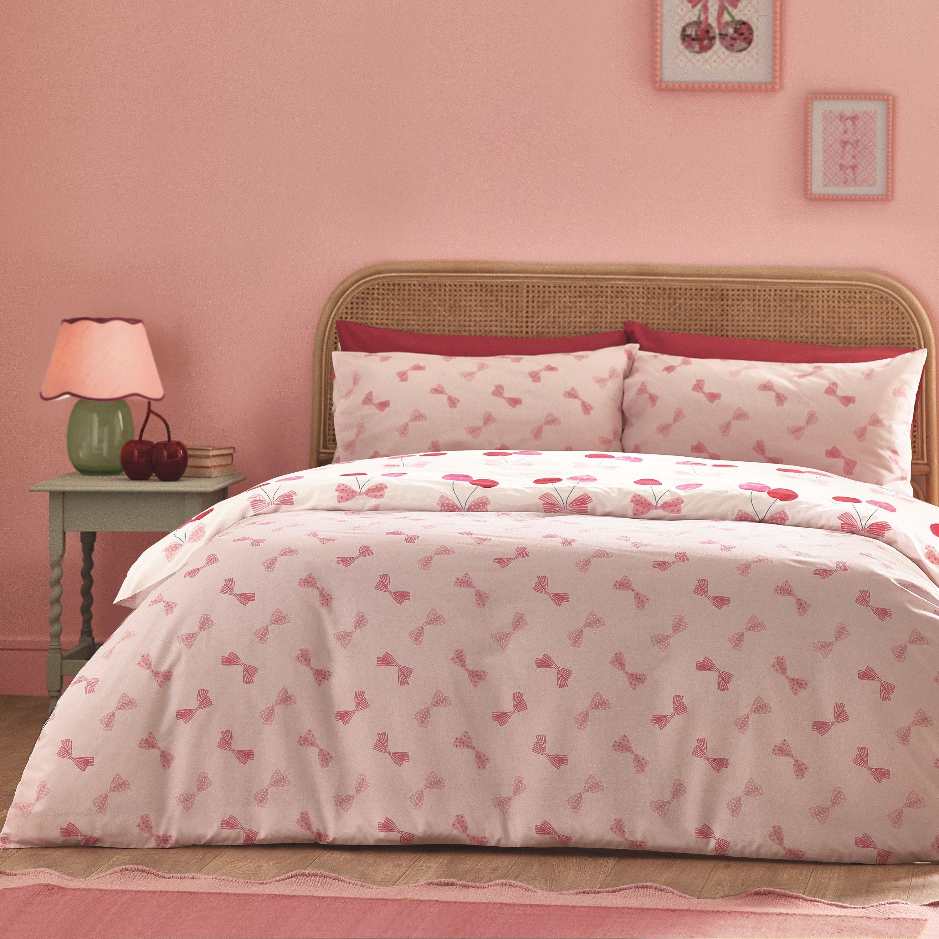 Pink - Catherine Lansfield - Cherries and Bows Reversible Duvet Cover Set - 2