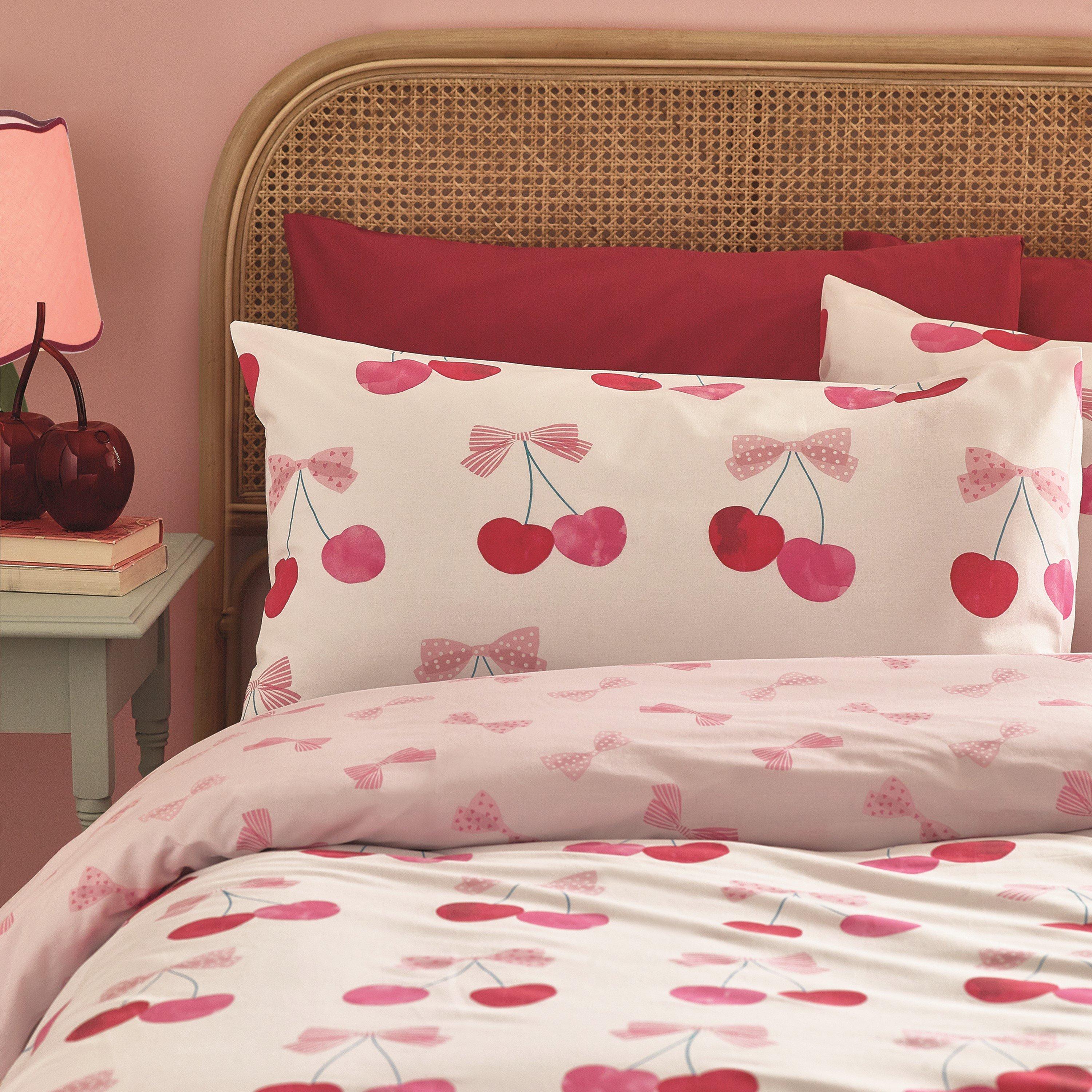 Pink - Catherine Lansfield - Cherries and Bows Reversible Duvet Cover Set - 3