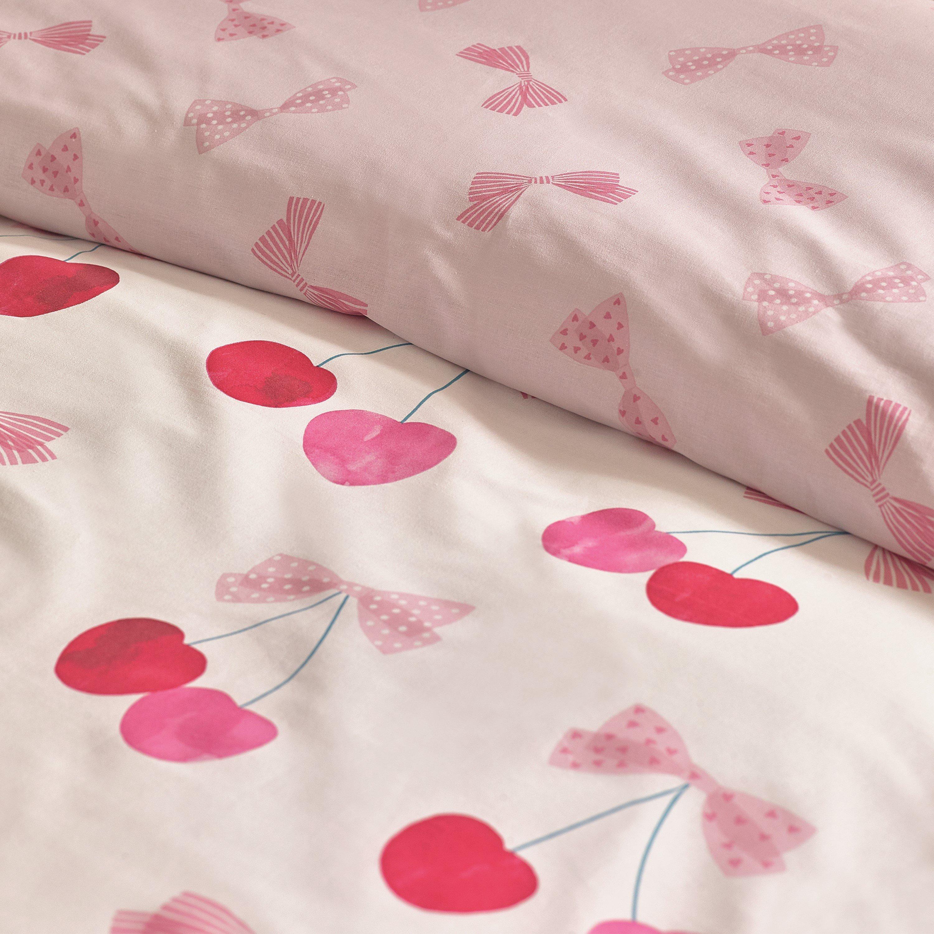 Pink - Catherine Lansfield - Cherries and Bows Reversible Duvet Cover Set - 4