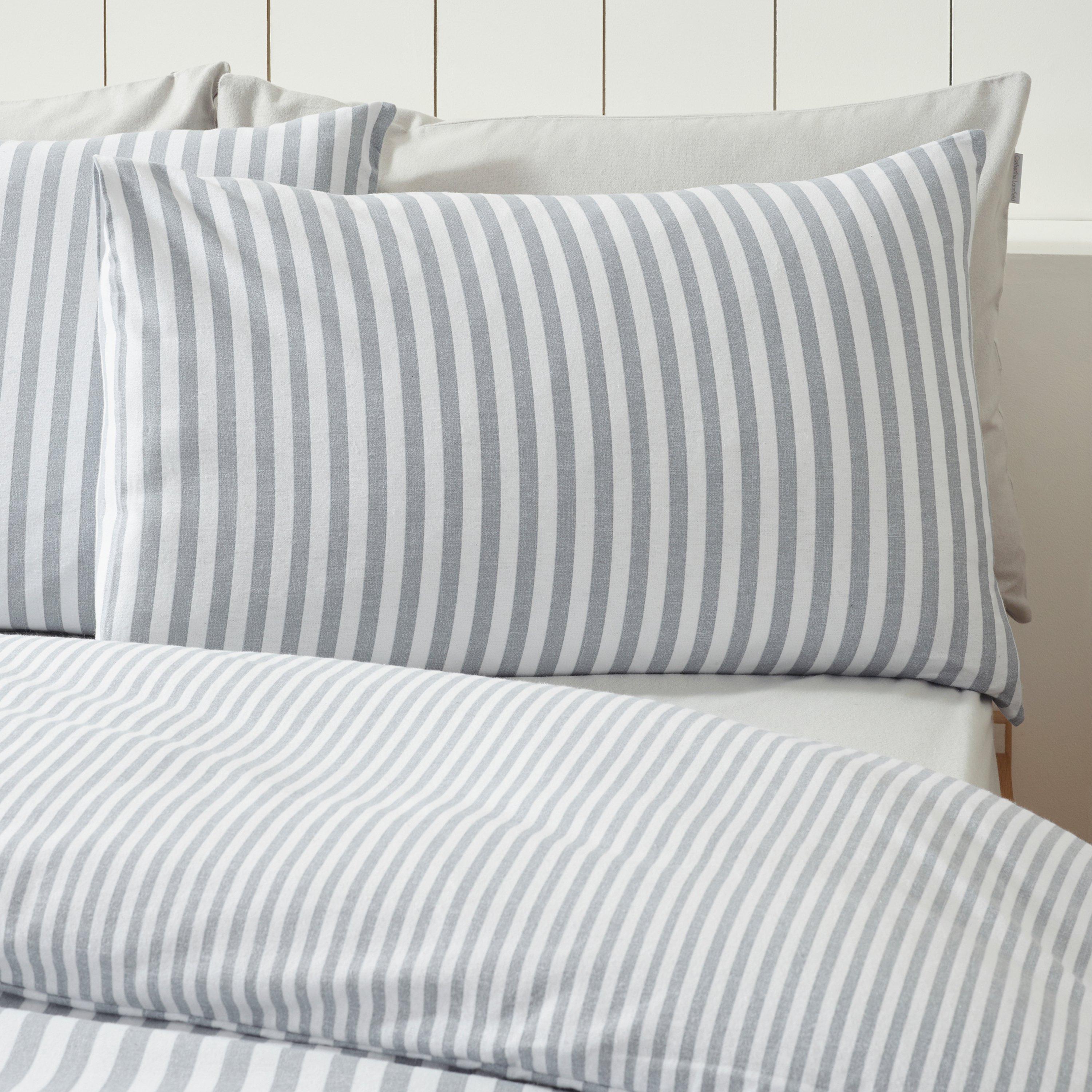 Silver Grey - Catherine Lansfield - Brushed Stripe Cotton Reversible Duvet Cover Set - 3