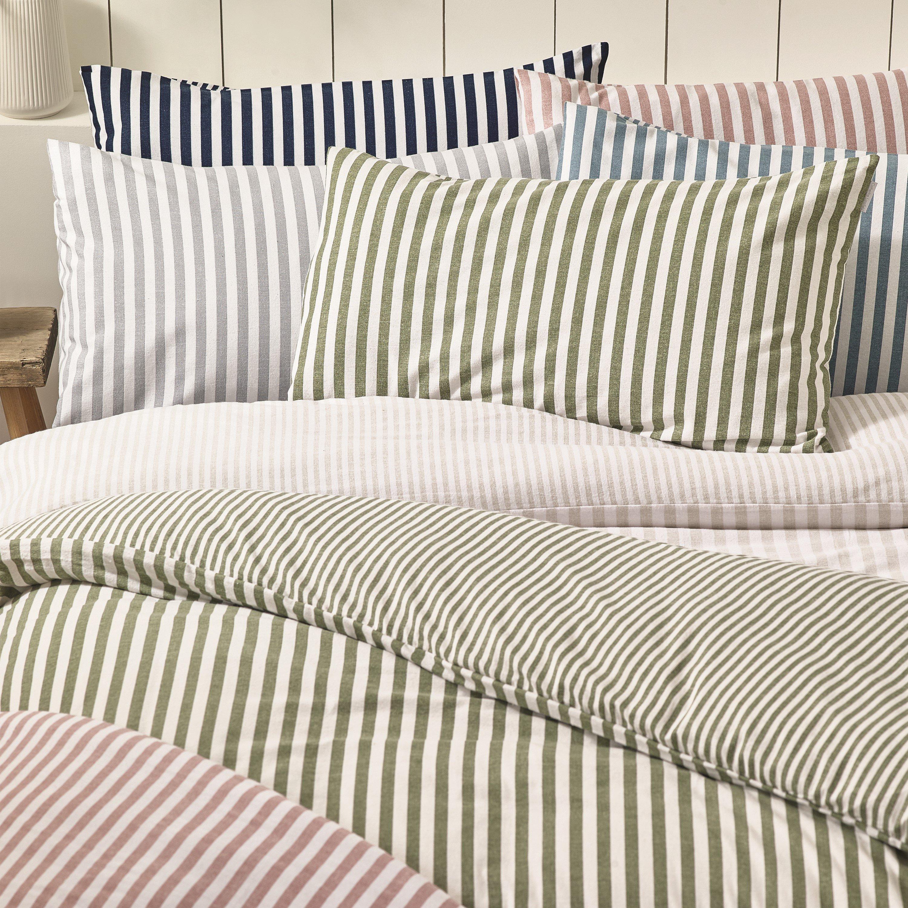 Silver Grey - Catherine Lansfield - Brushed Stripe Cotton Reversible Duvet Cover Set - 5