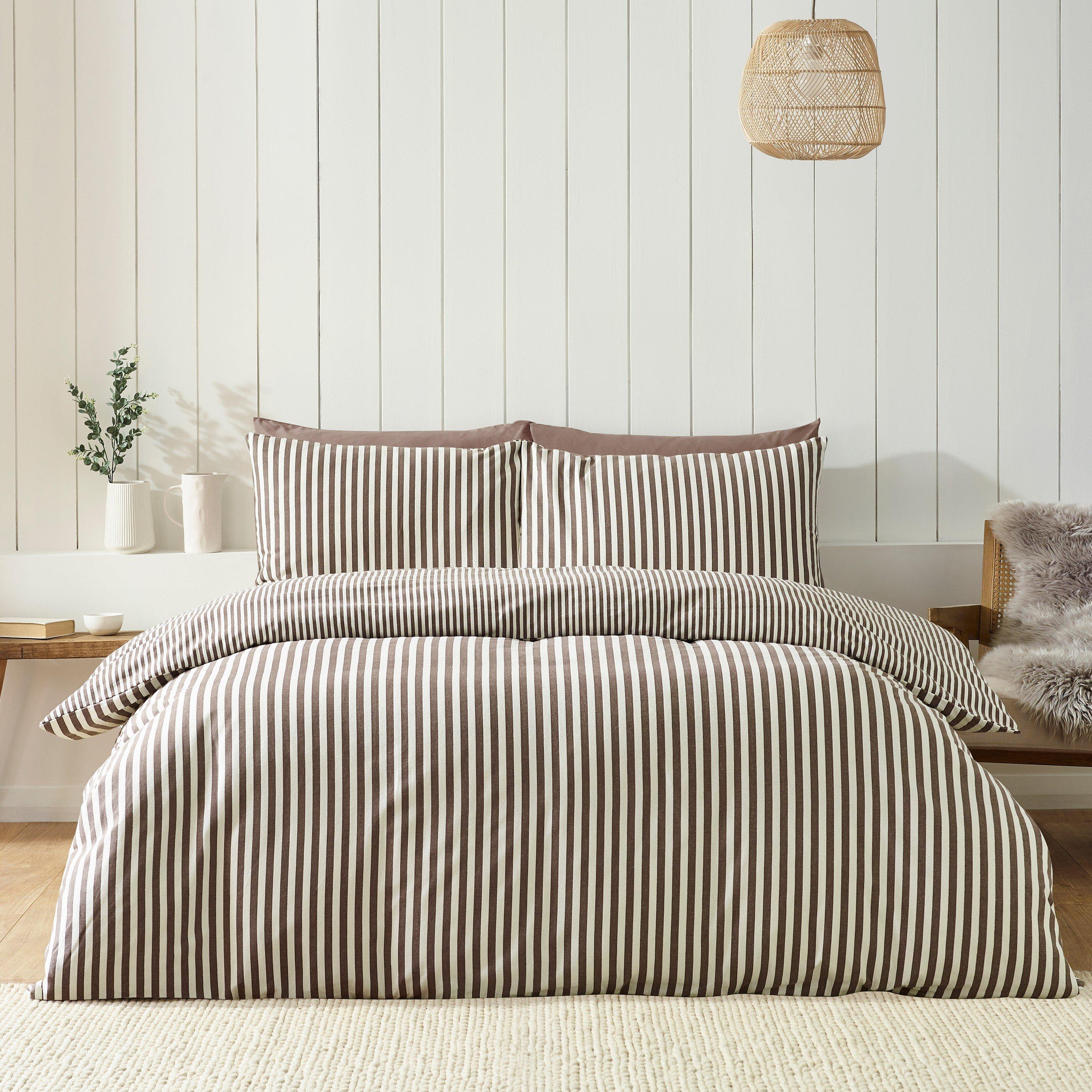 Brushed Stripe Cotton Reversible Duvet Cover Set