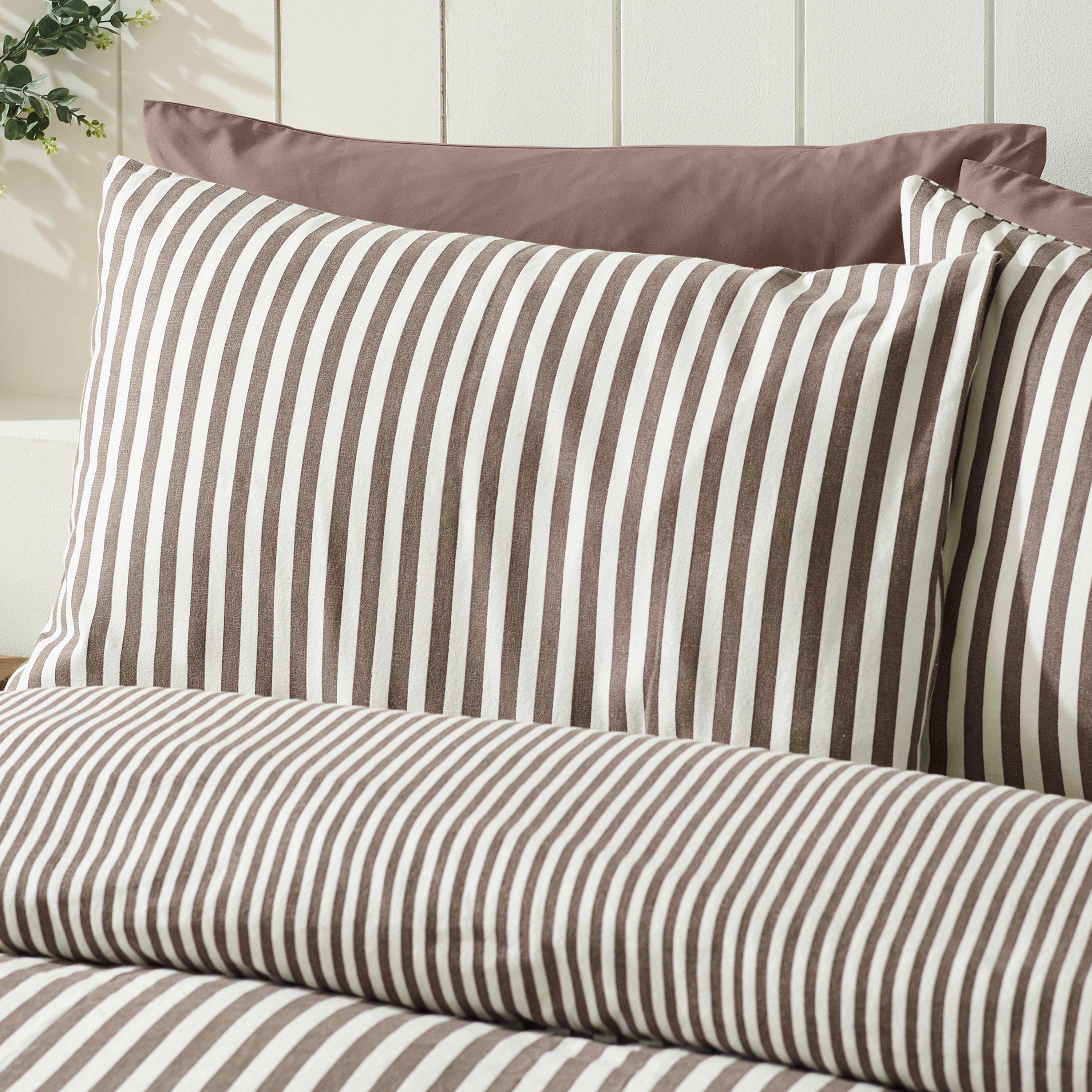 Chocolate - Catherine Lansfield - Brushed Stripe Cotton Reversible Duvet Cover Set - 3