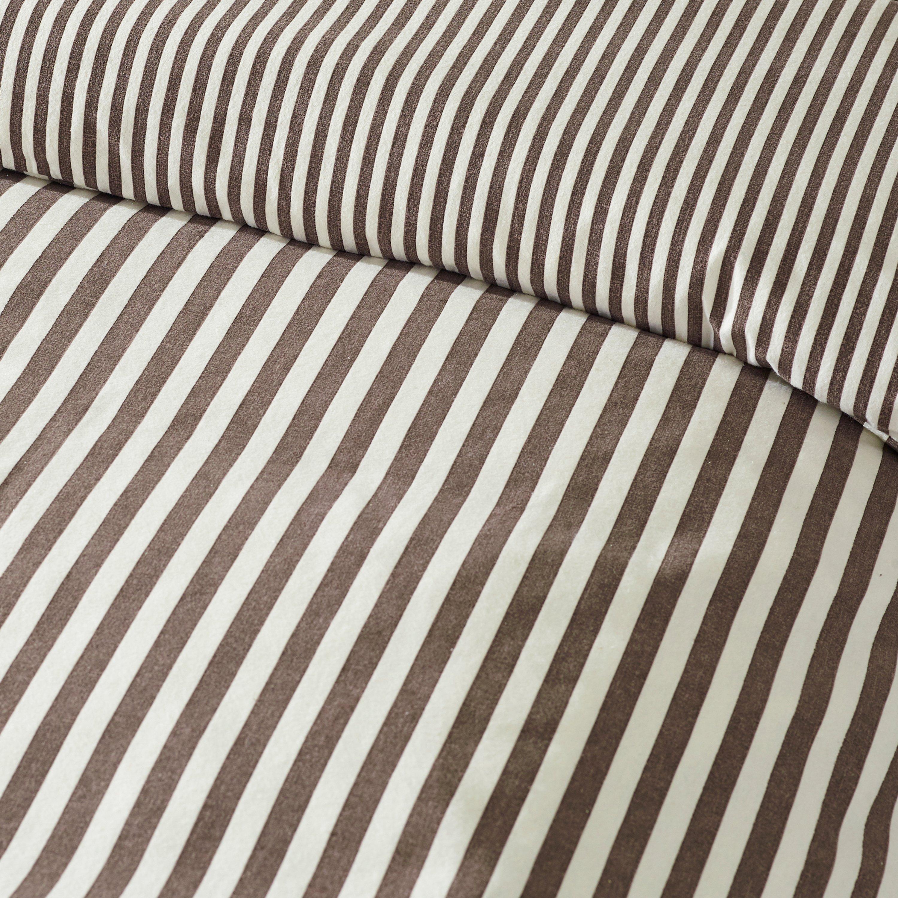 Chocolate - Catherine Lansfield - Brushed Stripe Cotton Reversible Duvet Cover Set - 4