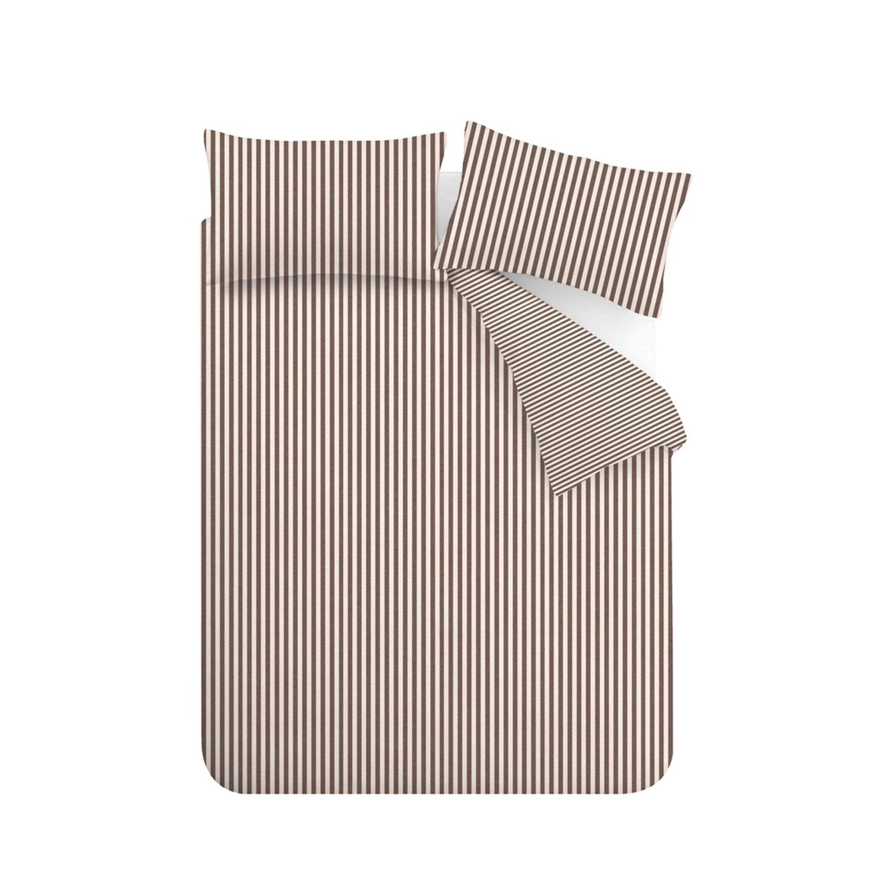 Chocolate - Catherine Lansfield - Brushed Stripe Cotton Reversible Duvet Cover Set - 5