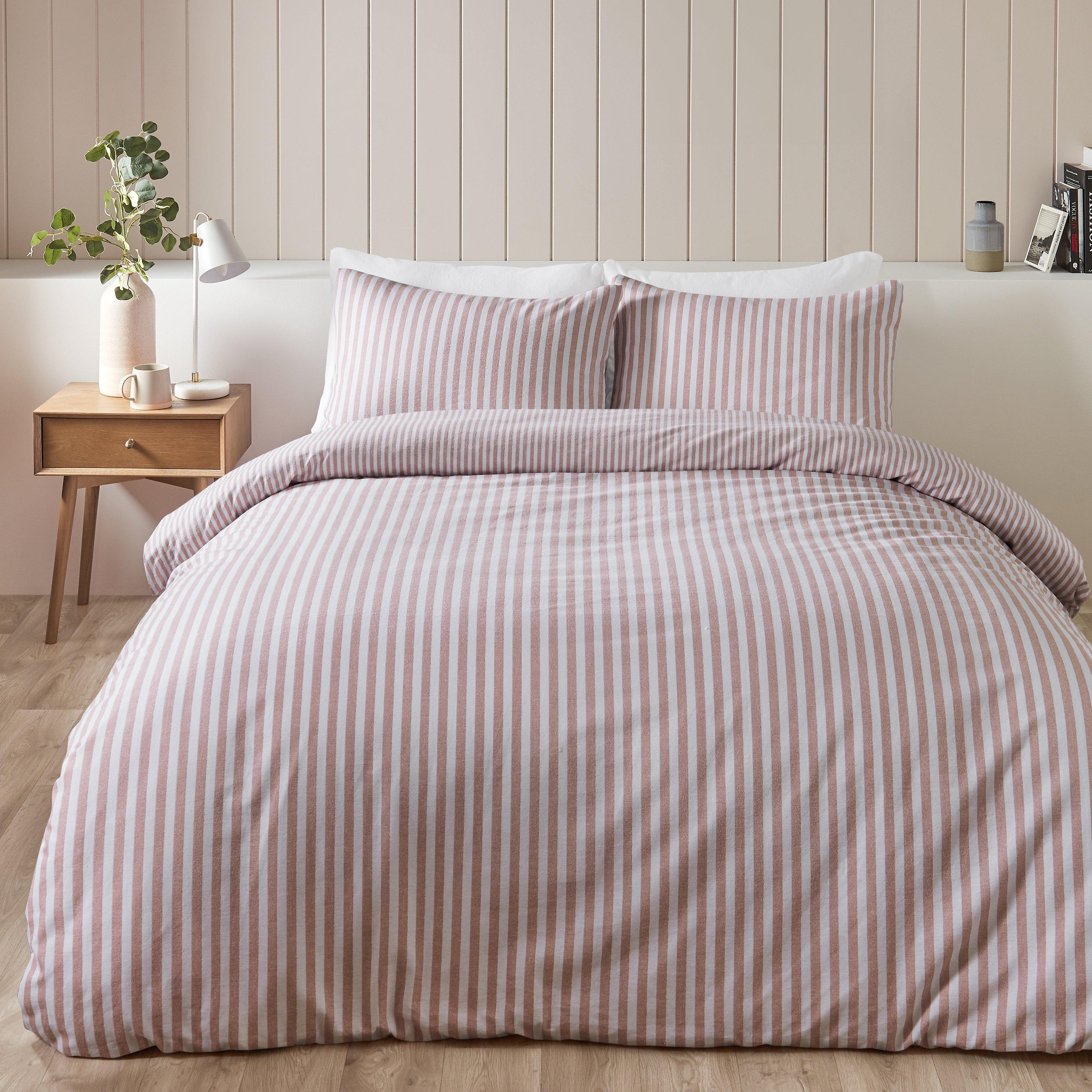 Catherine Lansfield Brushed Stripe Cotton Reversible Duvet Cover Set