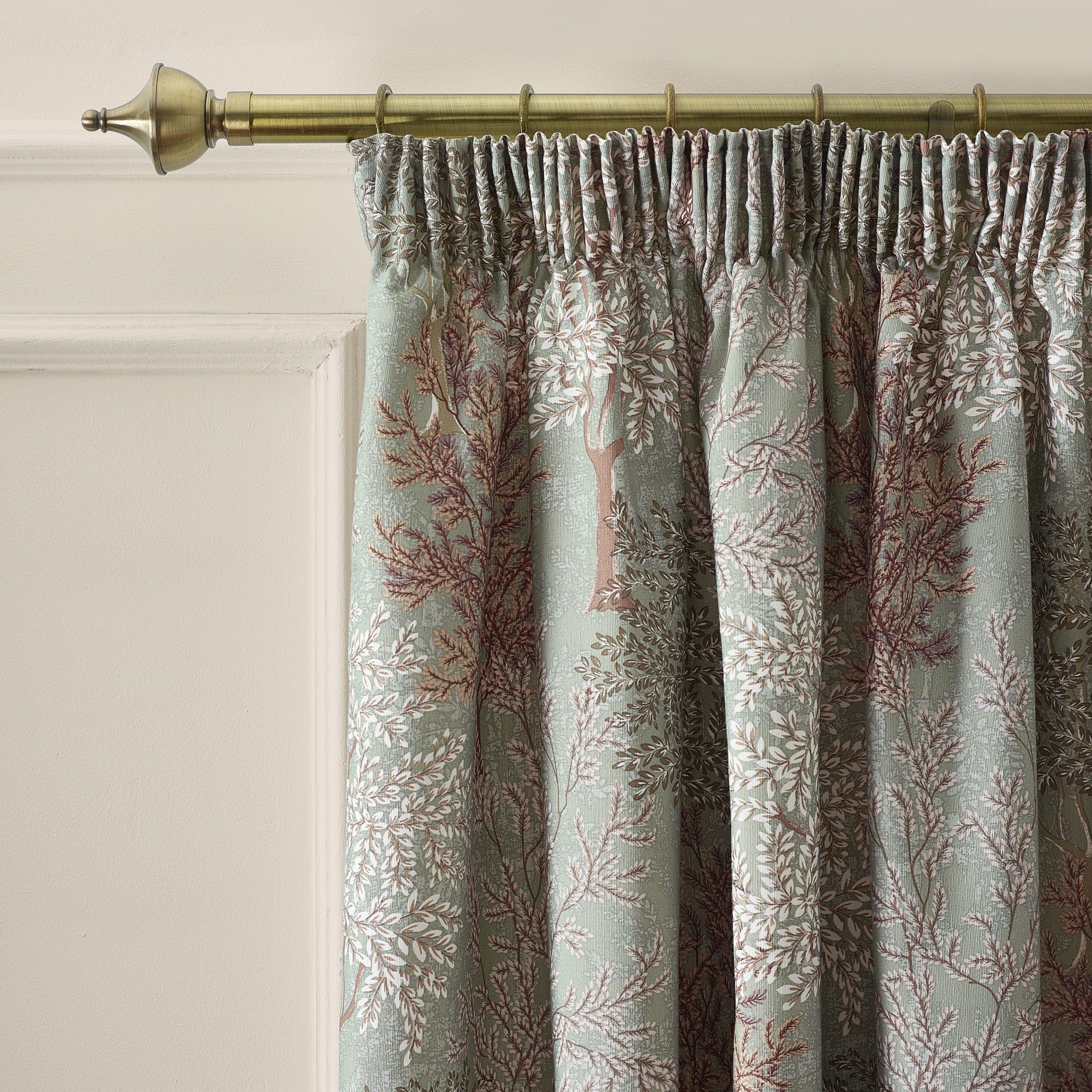 Catherine Lansfield  Woodland Trees Lined Pencil Pleat Curtains - Green - 117x137cm