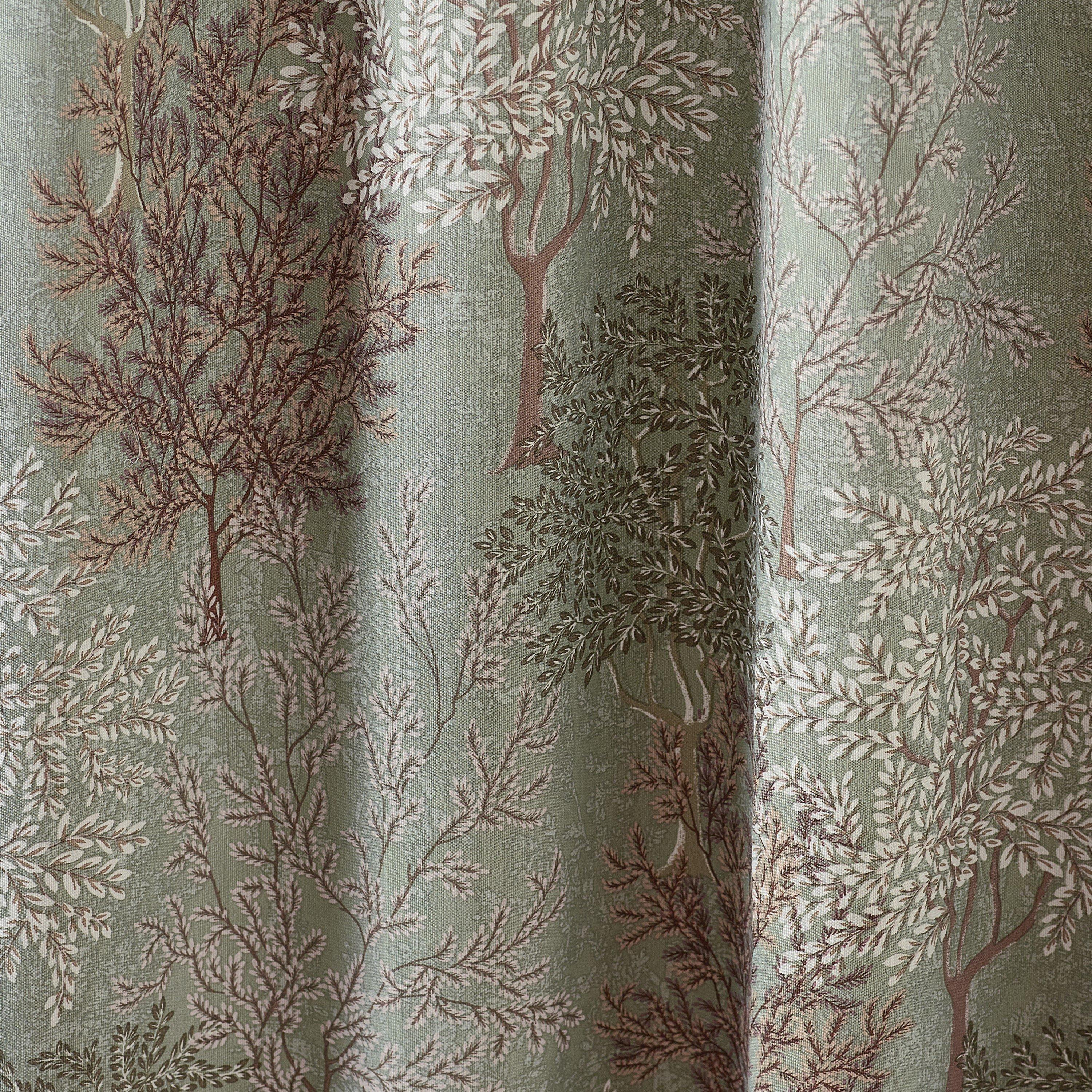 Green - Catherine Lansfield - Woodland Trees Lined Pencil Pleat Curtains - 3