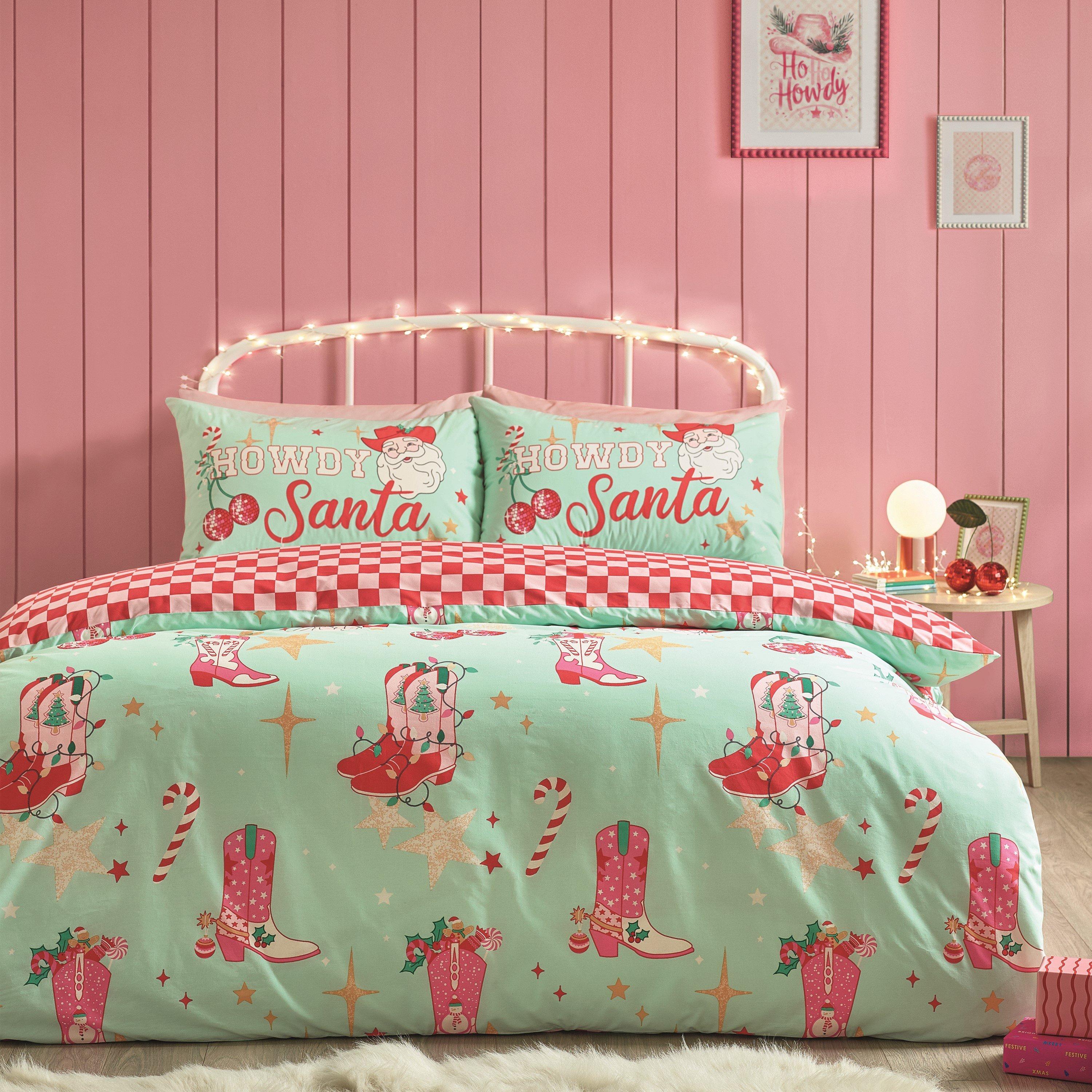 Green - Catherine Lansfield - Santas Howdy Christmas Reversible Duvet Cover Set - 1