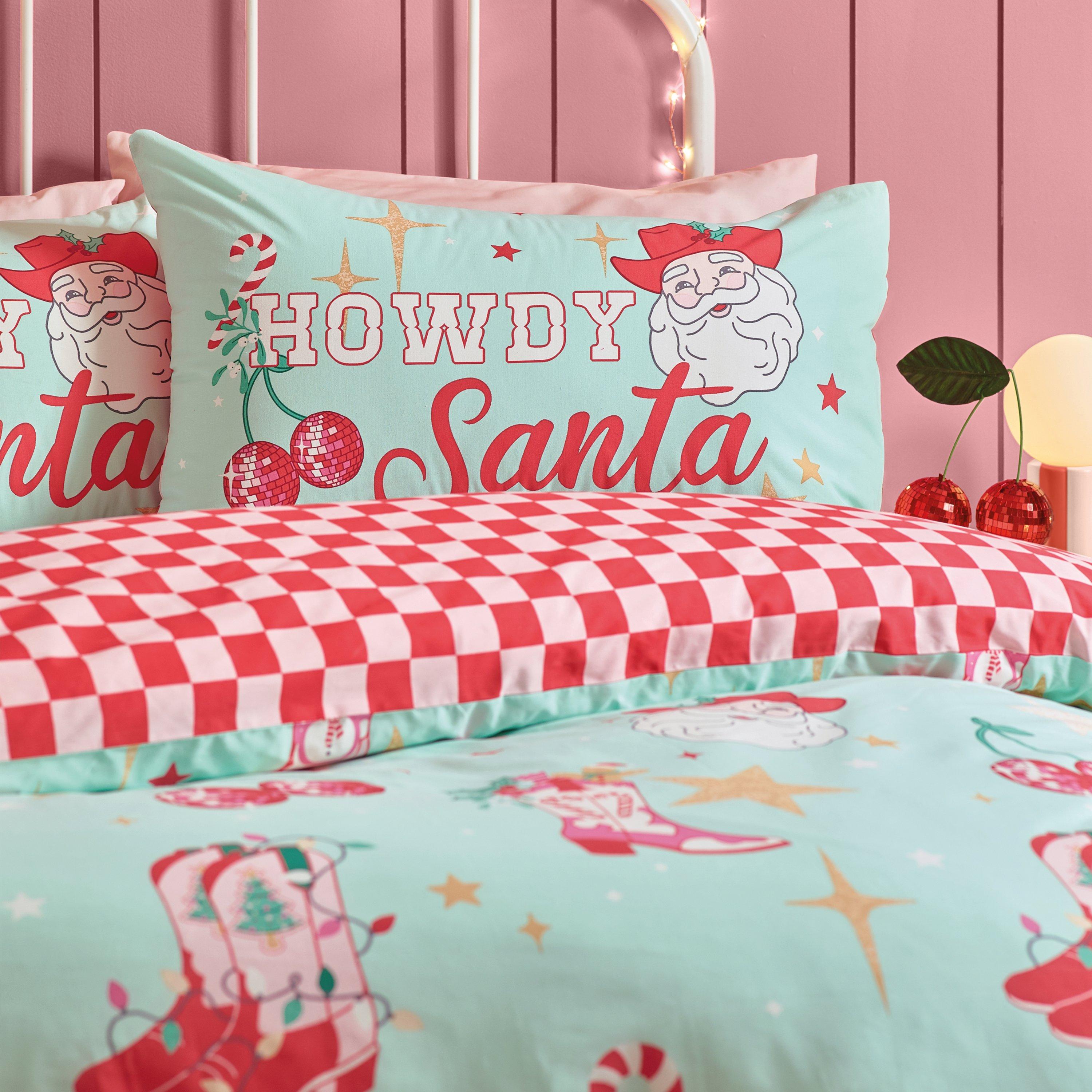Green - Catherine Lansfield - Santas Howdy Christmas Reversible Duvet Cover Set - 3