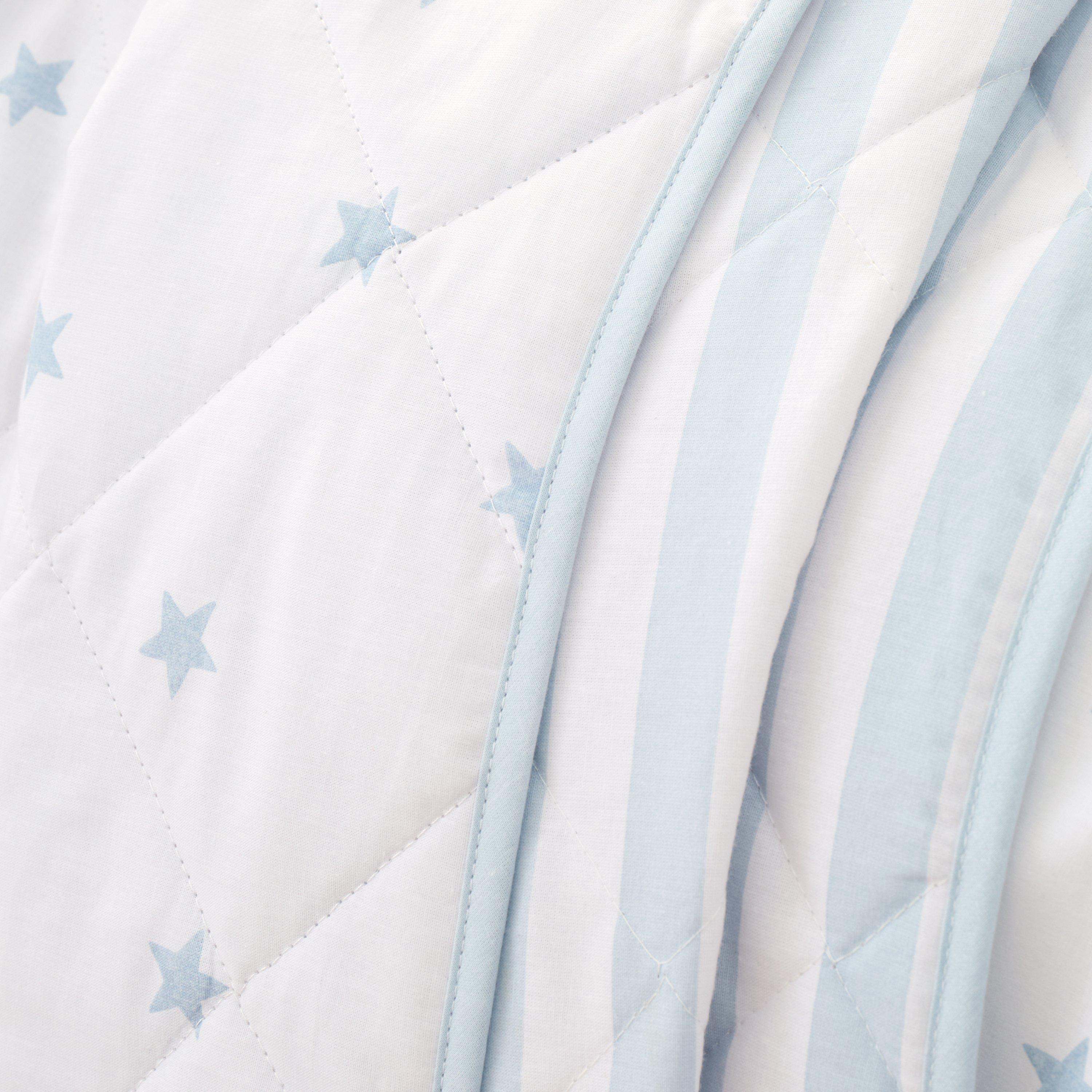 Blue - Bianca - Mini Star & Stripes Cotton Reversible Bedspread - 3