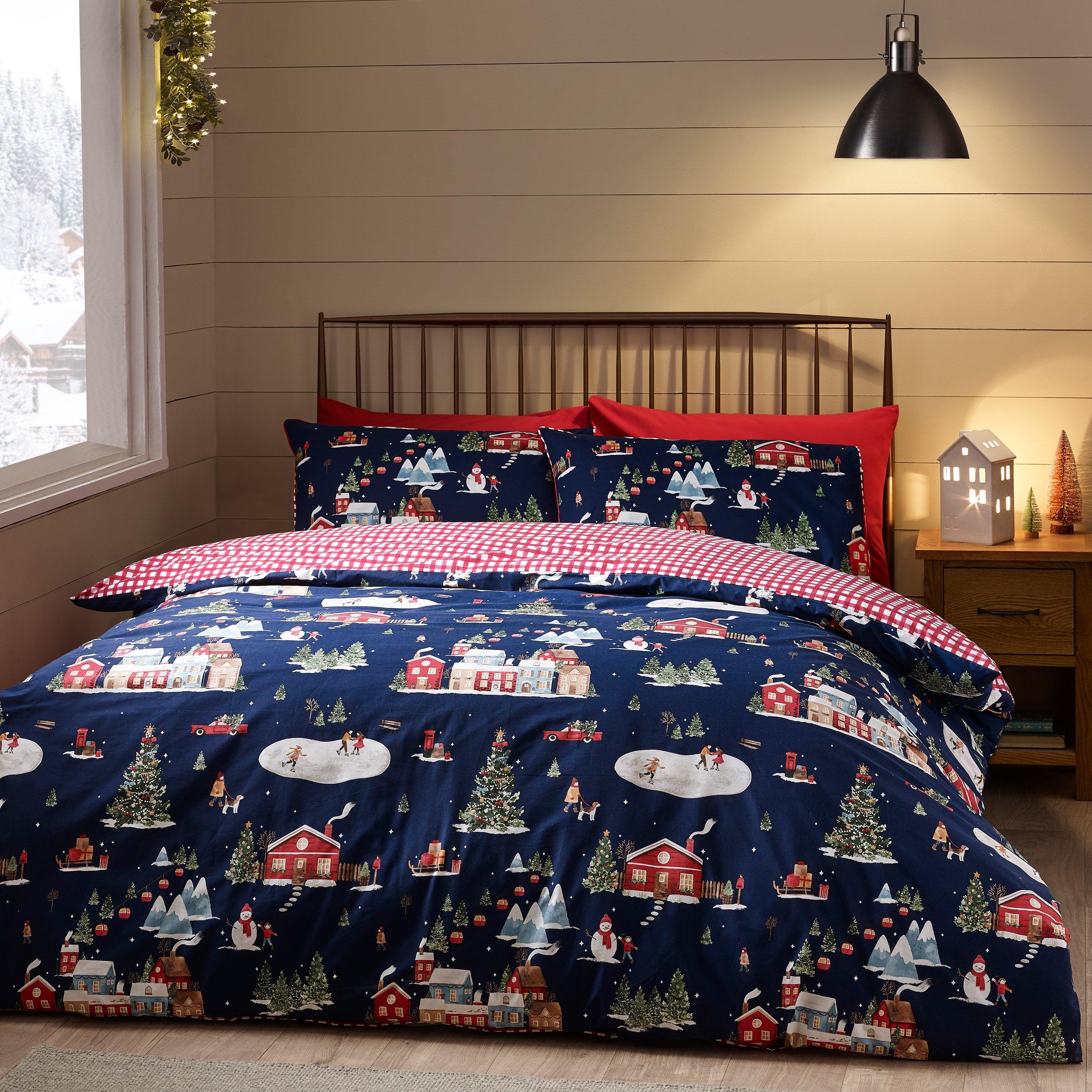 Blue - Catherine Lansfield - Christmas Ski Village Reversible Duvet Cover Set - 1