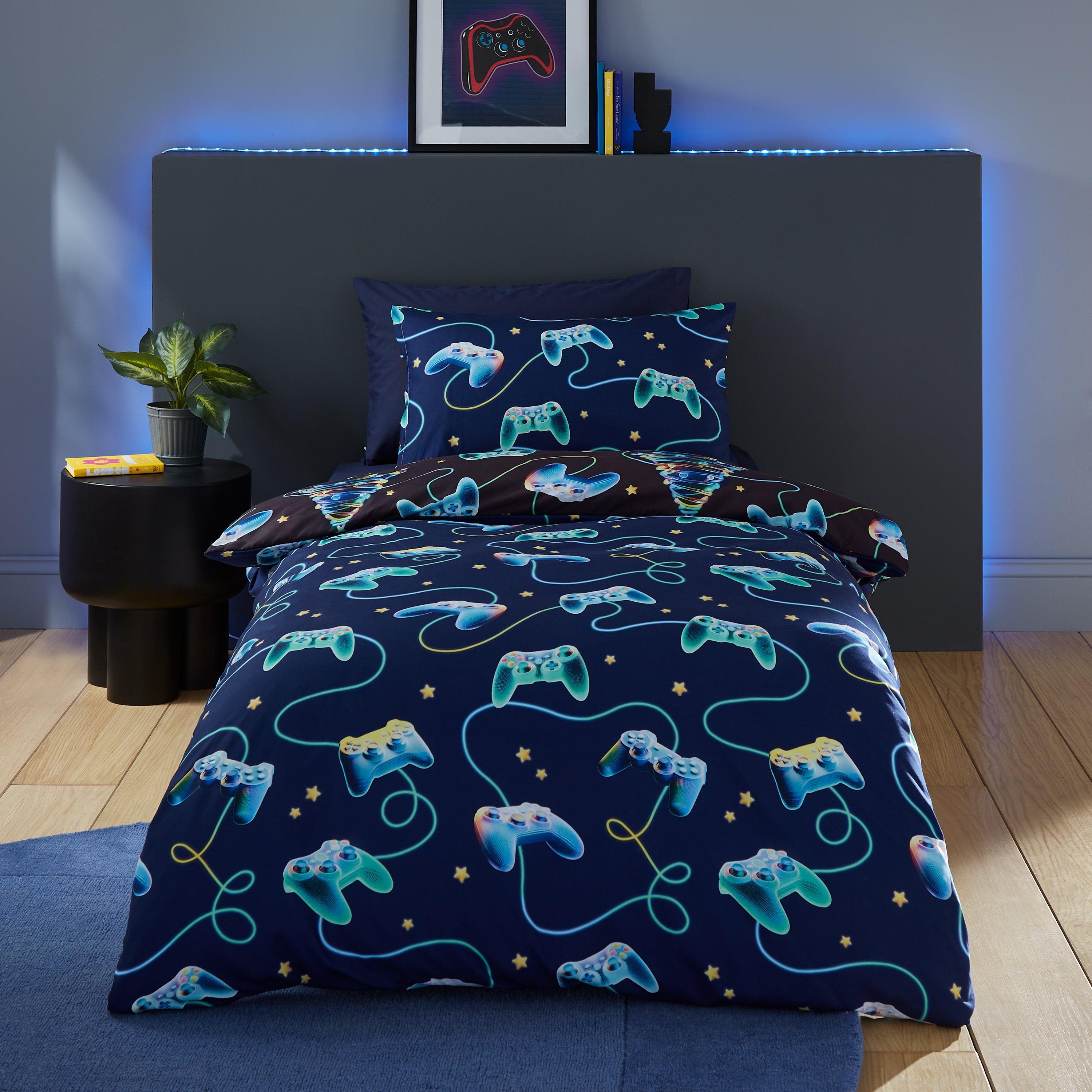Navy Blue - Catherine Lansfield - Christmas Gamer So Soft Reversible Duvet Cover Set - 2