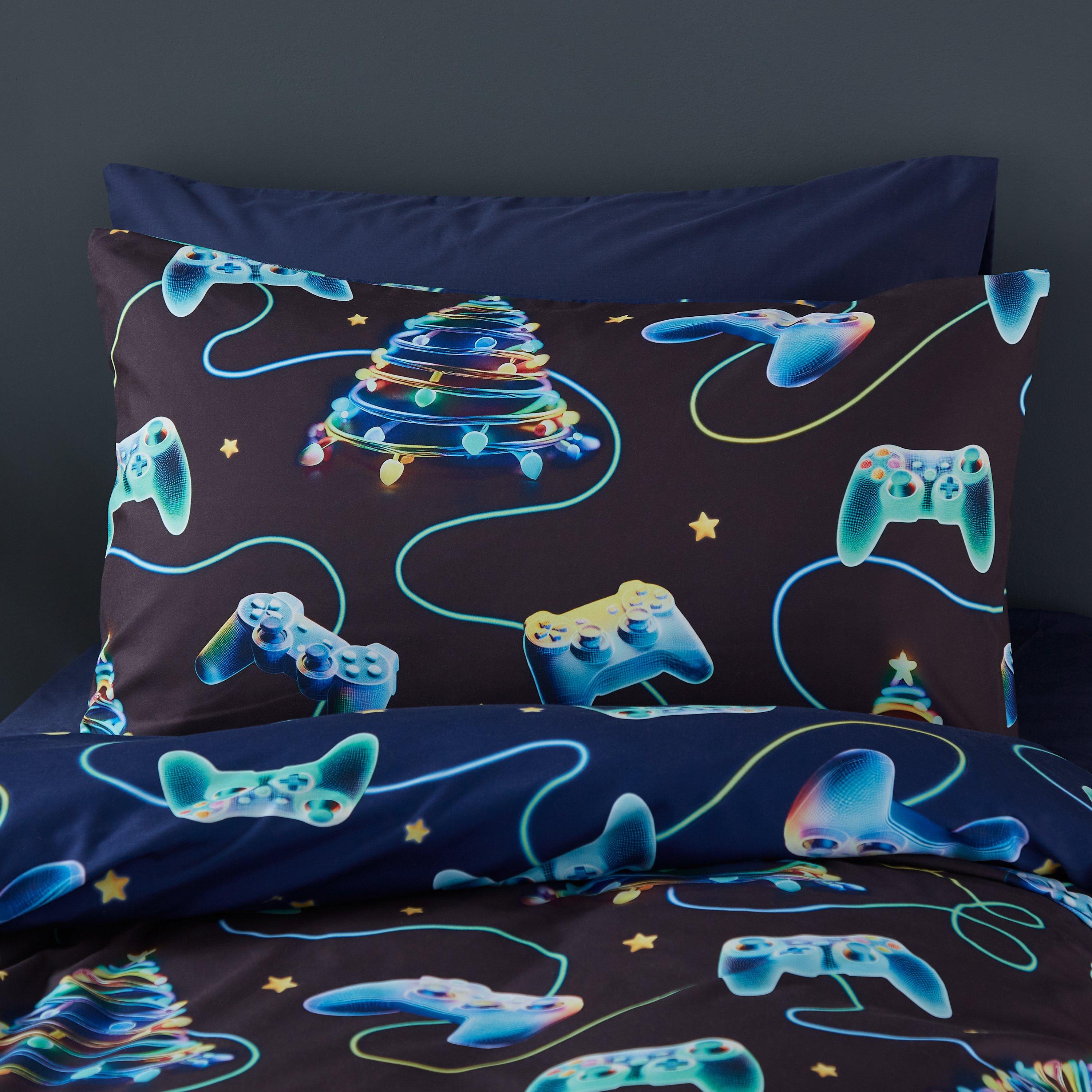 Navy Blue - Catherine Lansfield - Christmas Gamer So Soft Reversible Duvet Cover Set - 3
